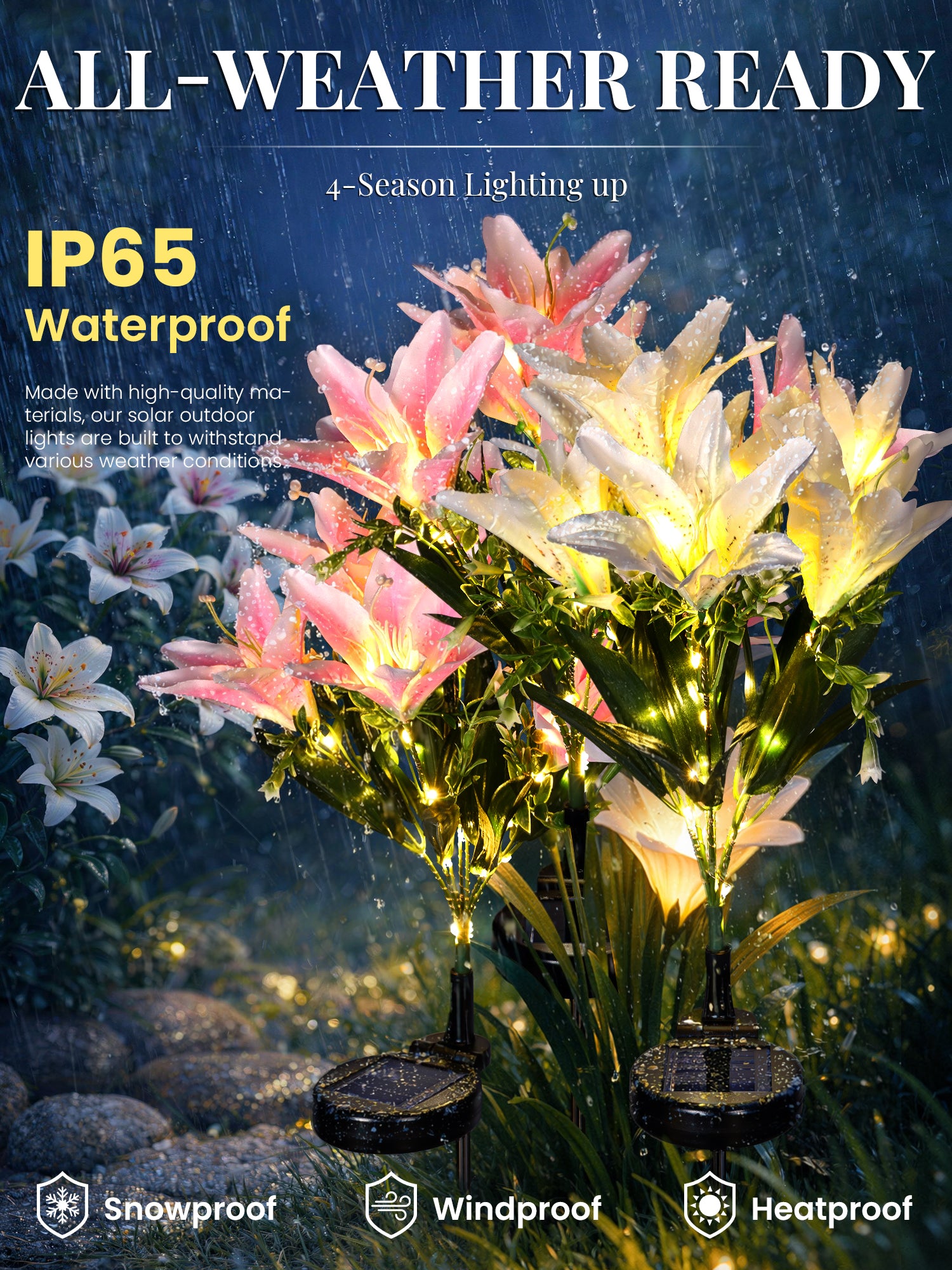 flower lily lights GIGALUMI Solar Garden Lights Lily Garden Decor Carefree Solar Flowers 8-Pack