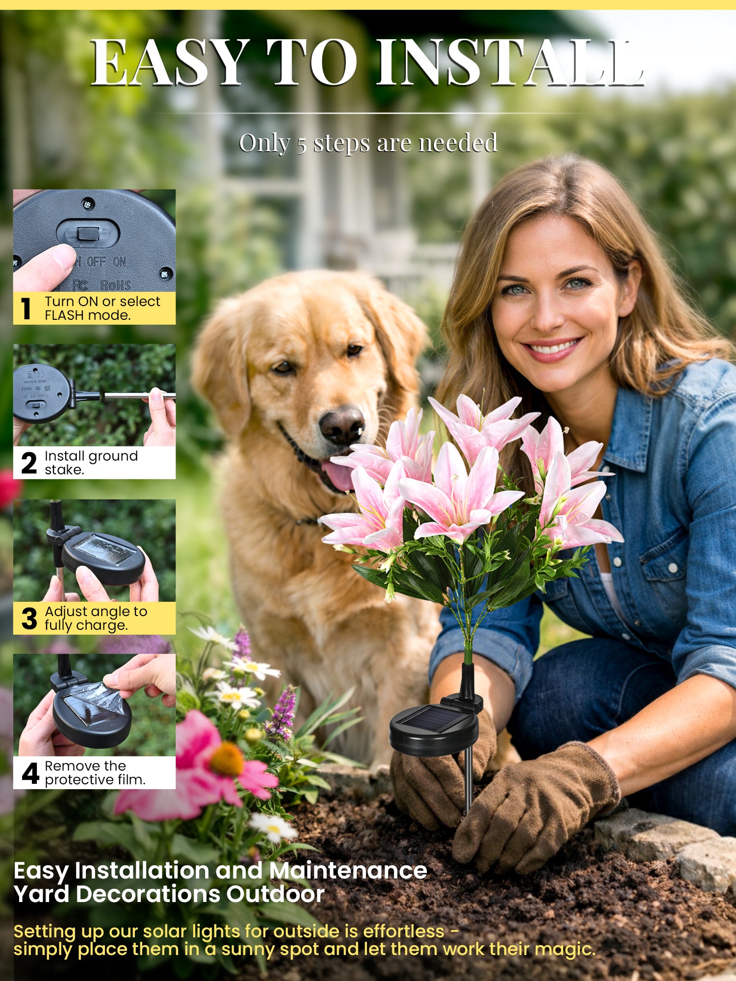 GIGALUMI Solar Garden Lights Lily Garden Decor Carefree Solar Flowers