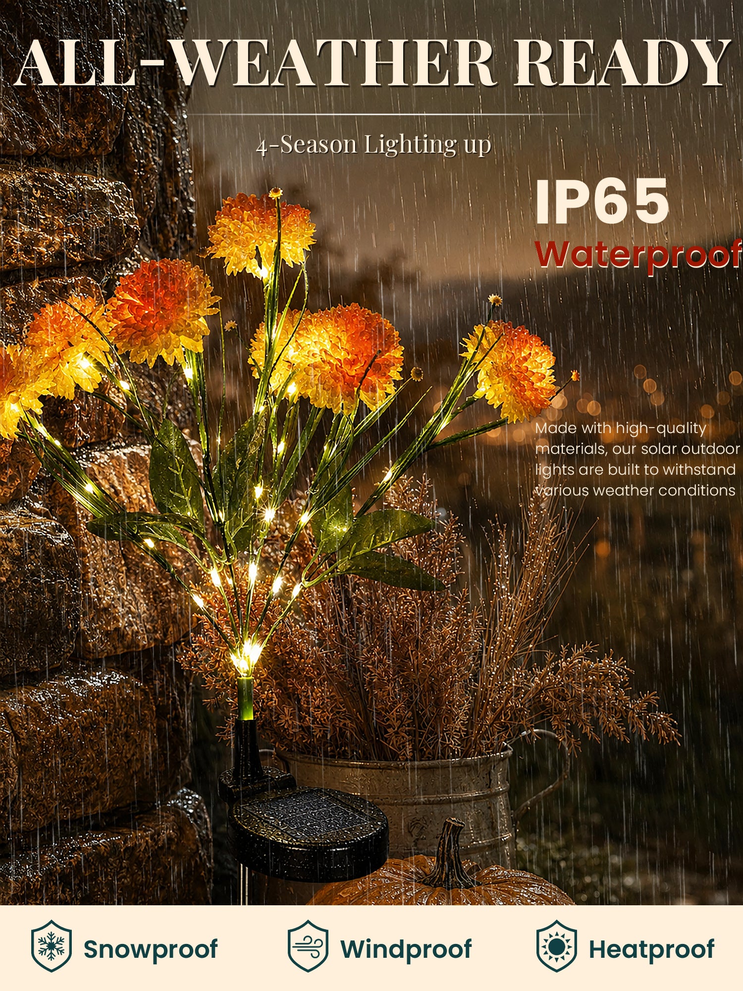 GIGALUMI 3 Pack Solar 21 Chrysanthemum Flowers Outdoor, 2 Modes, Yellow