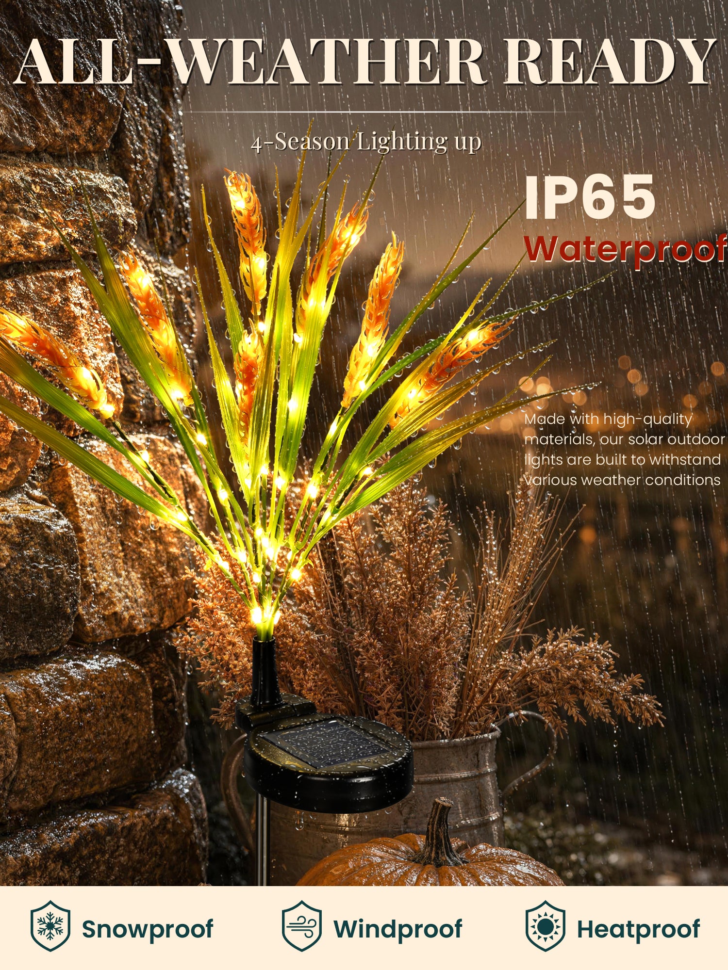 GIGALUMI Solar Wheat Outdoor Fall Decor, 2 Modes, Yellow