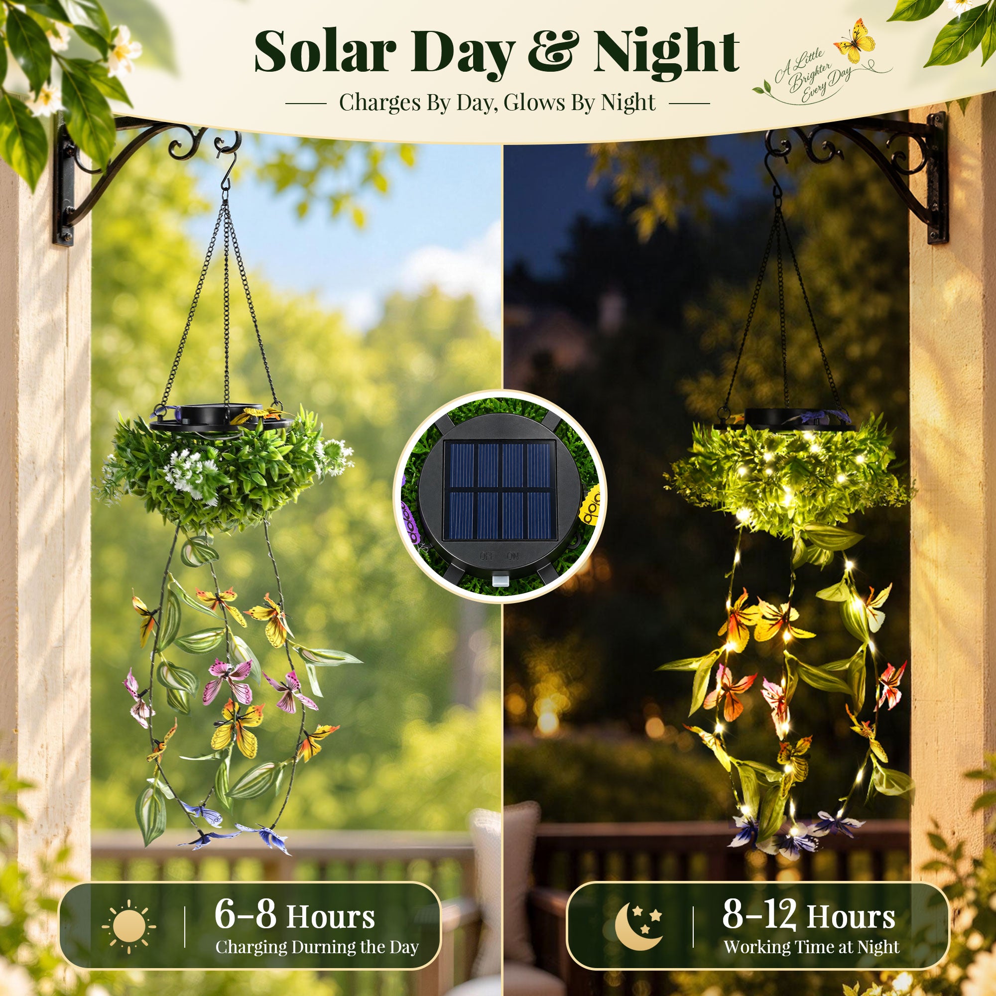 Solar Hanging Butterfly Grass Garden Decor Lanterns, Outdoor Lights 2 Pack