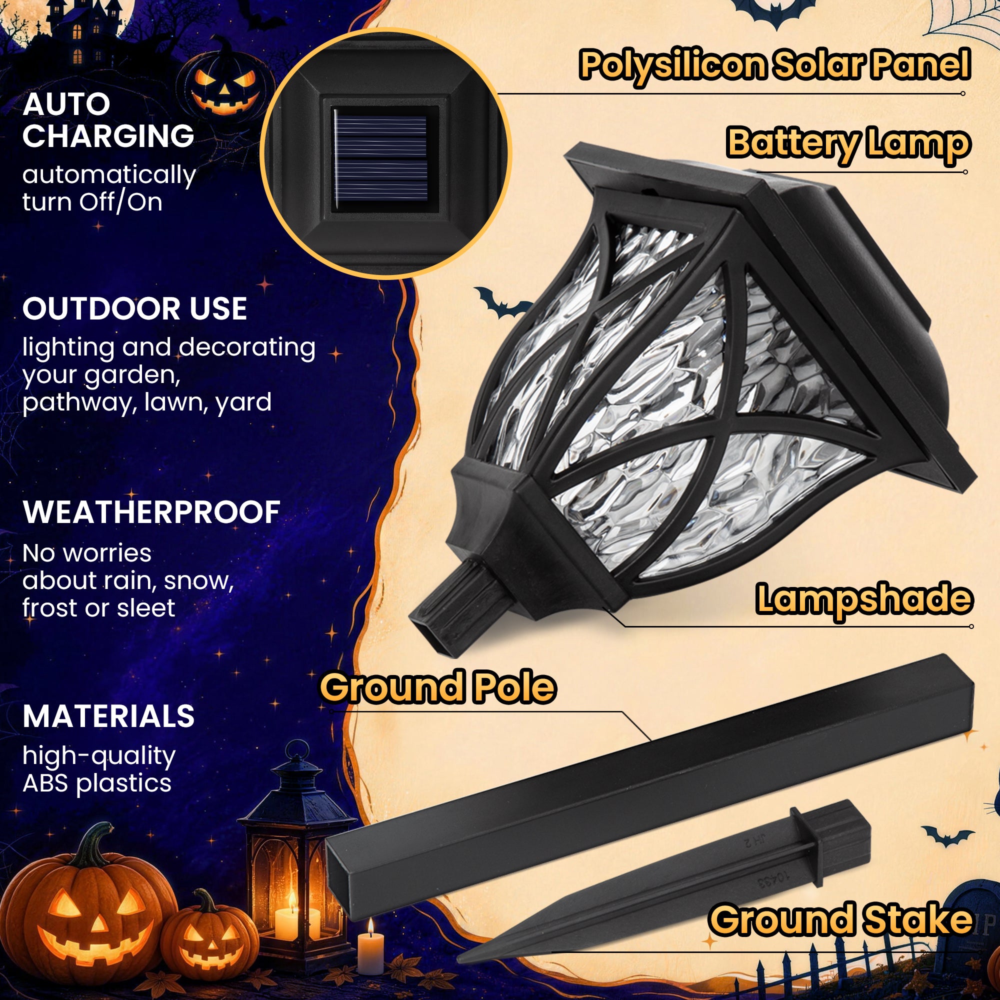 GIGALUMI Solar Halloween Lights Outdoor Decor, Solar Pathway Lights 6 Pack