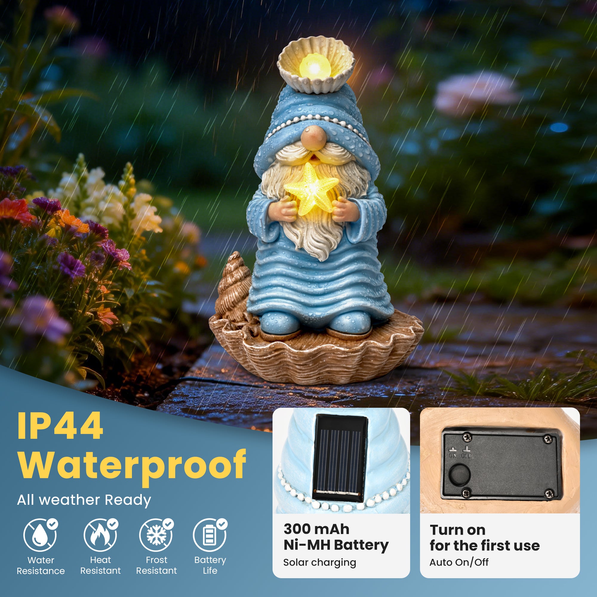 GIGALUMI Garden Gnomes, Solar Statue Outdoor Decor, Gnome Gifts Decoration with Lights for Patio
