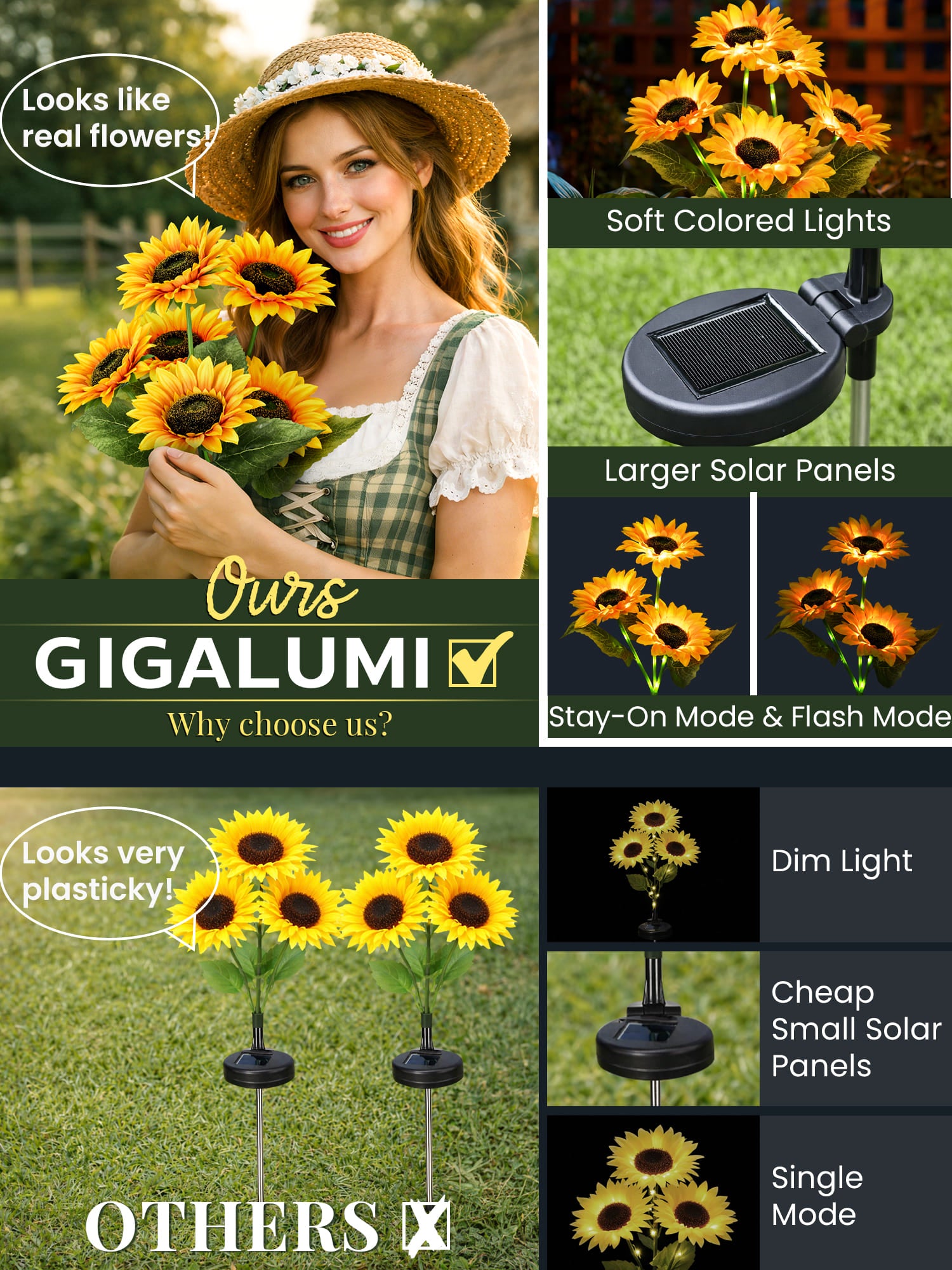 GIGALUMI Artificial Sunflower Solar Lights