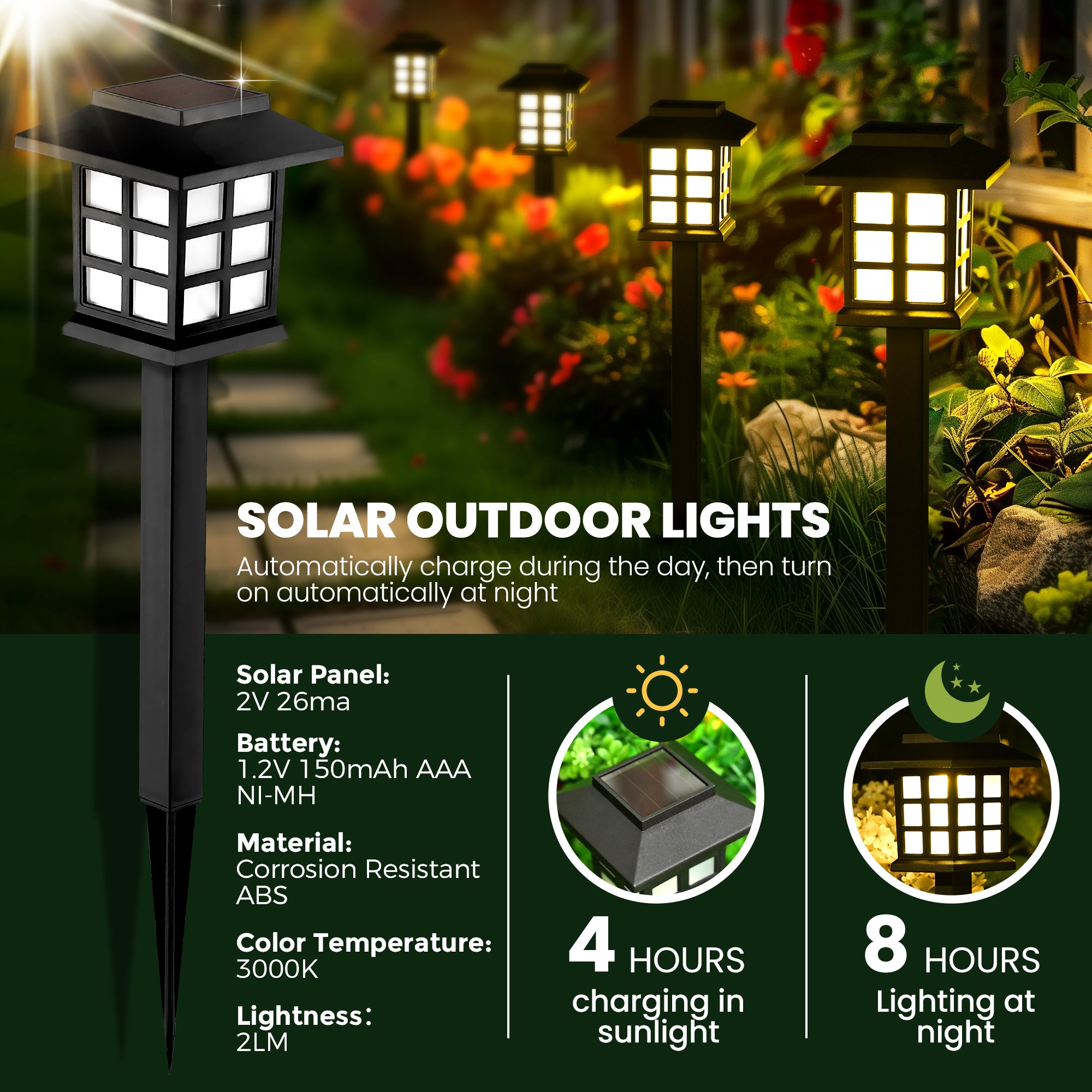 GIGALUMI 10 Pack  LED Solar Pathway Lights