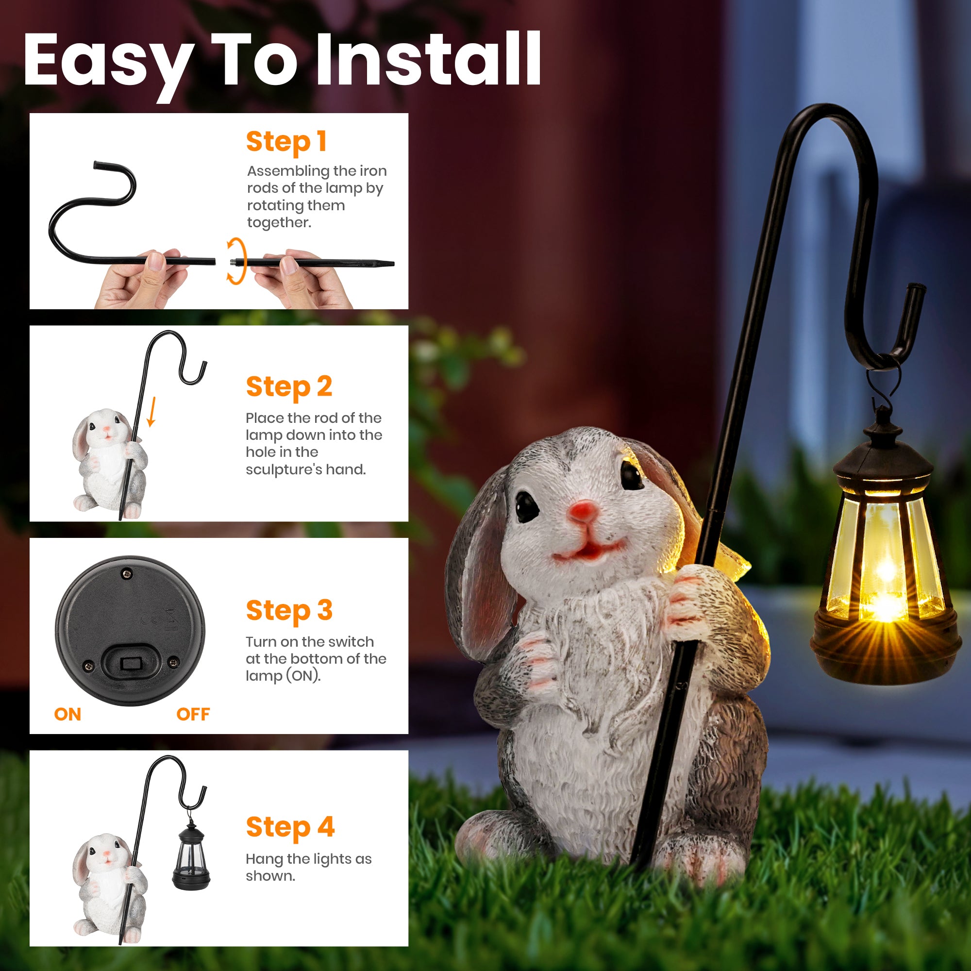 GIGALUMI Solar Powered Rabbit Figurine Statue