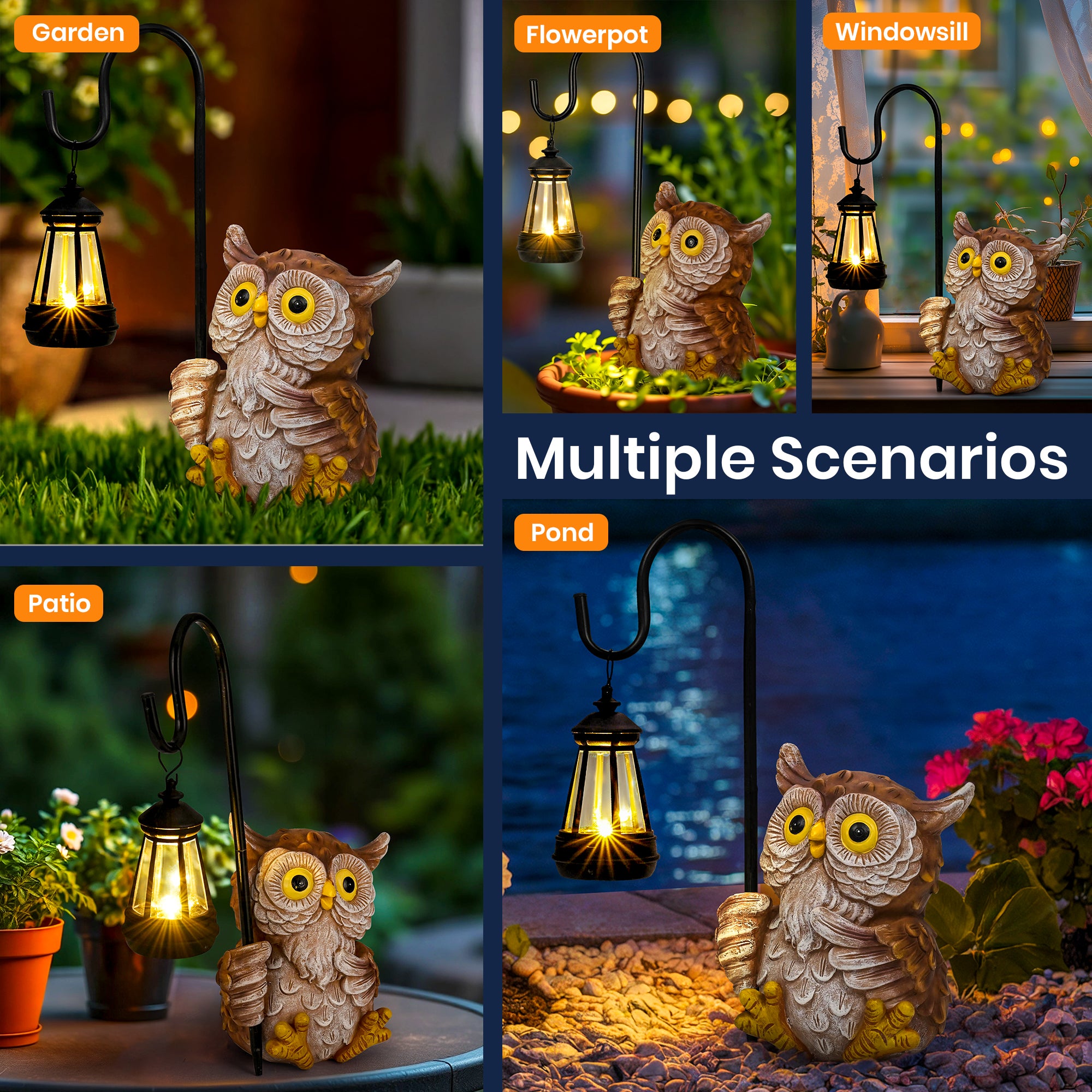 GIGALUMI Solar Powered Owl Figurine Statue