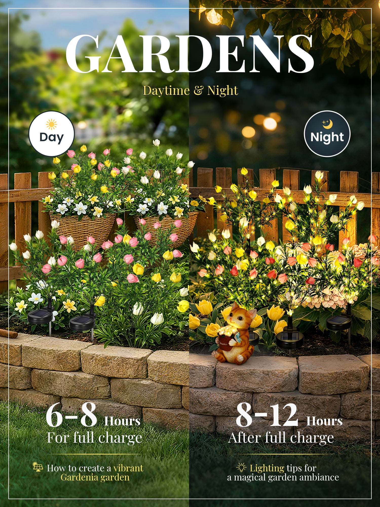 GIGALUMI Solar Garden Lights with Gardenias