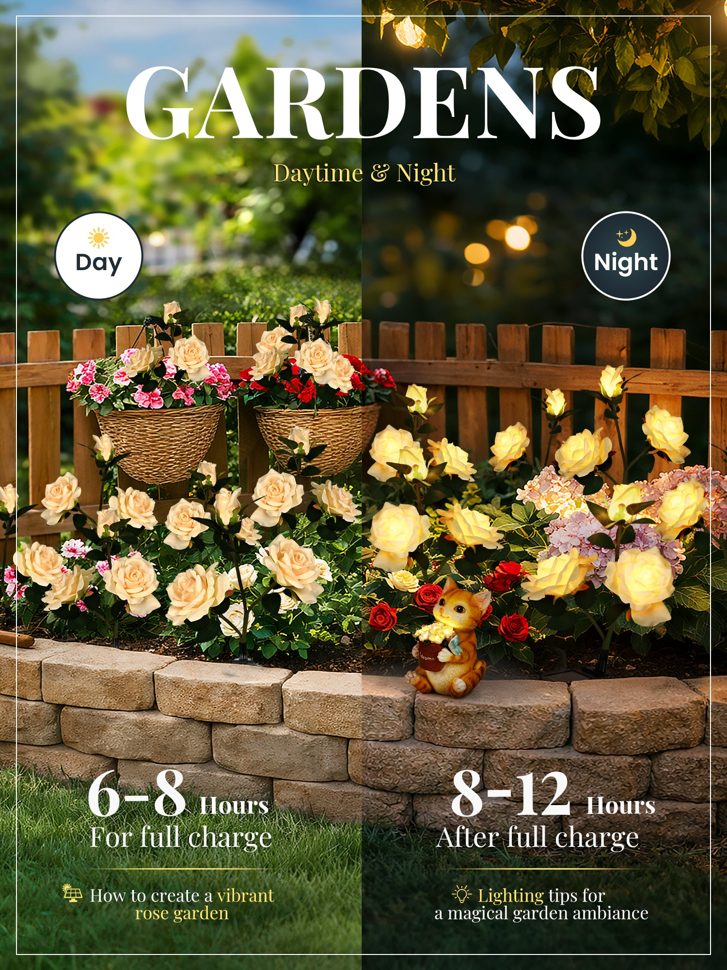 GIGALUMI Solar Outdoor Lights 9 Roses for Garden Decor, 3 Pack Yellow