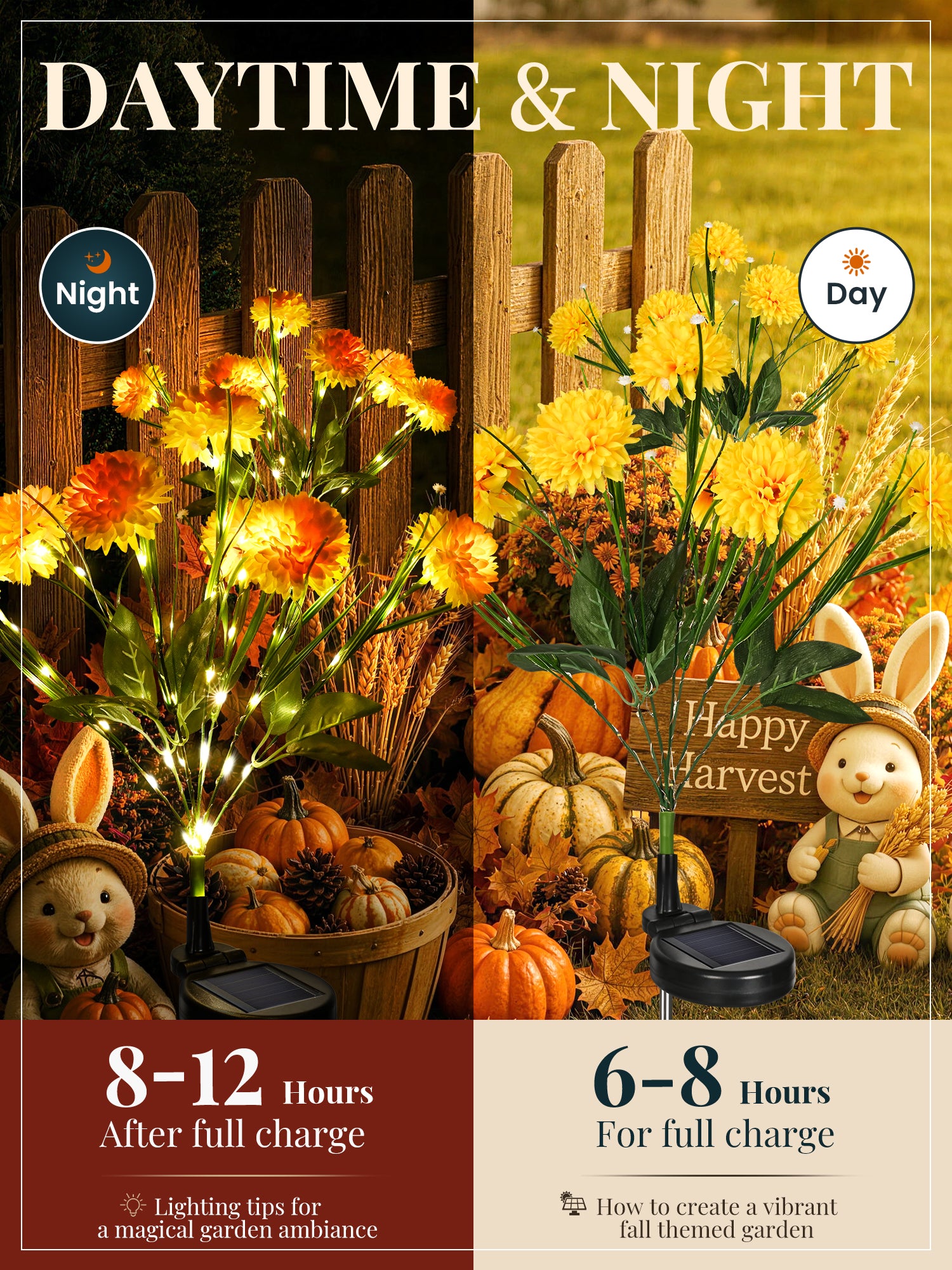 GIGALUMI 3 Pack Solar 21 Chrysanthemum Flowers Outdoor, 2 Modes, Yellow