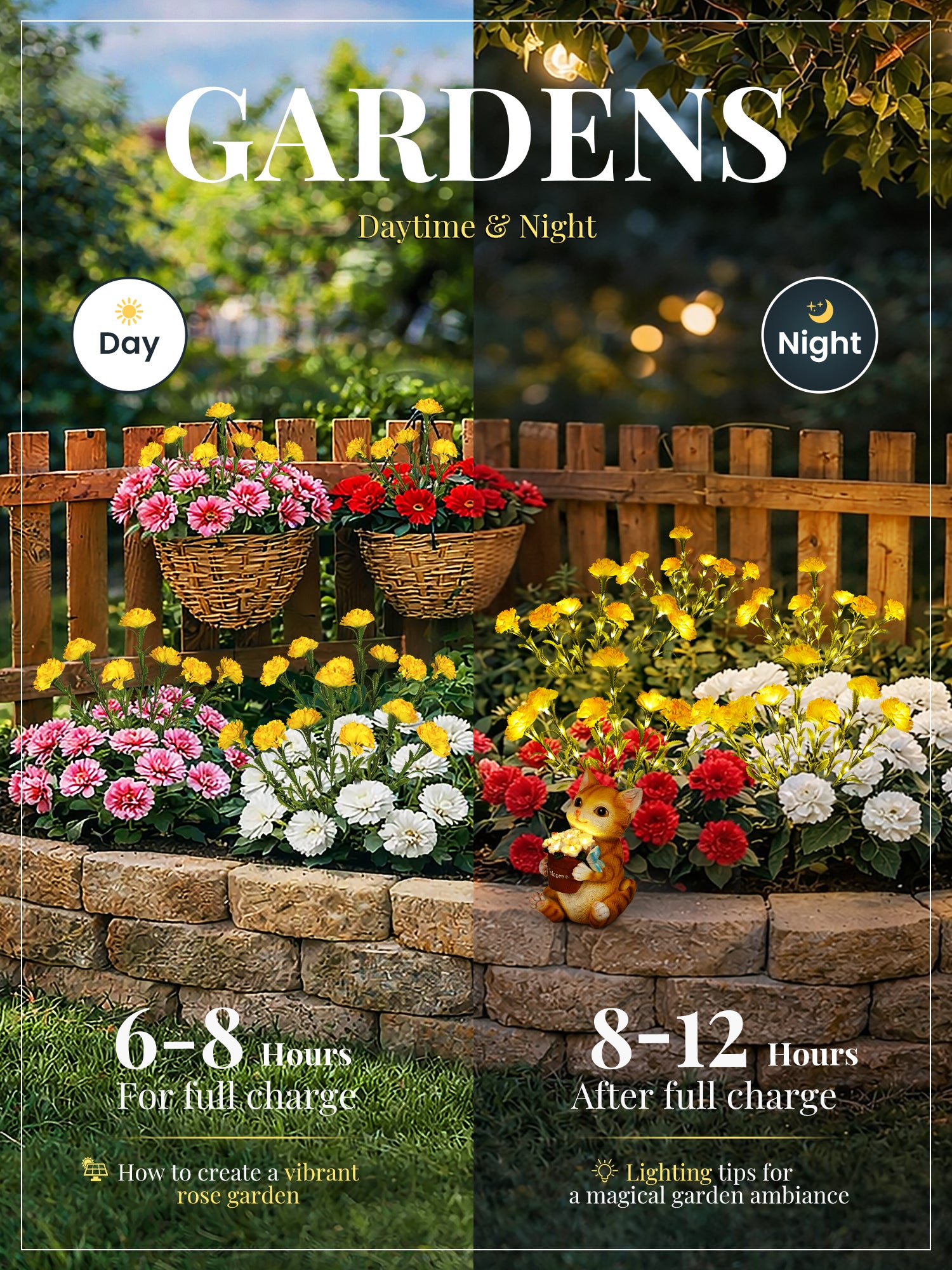 GIGALUMI 4 Pack Solar 28 Carnations Flowers Outdoor, 2 Modes, Yellow
