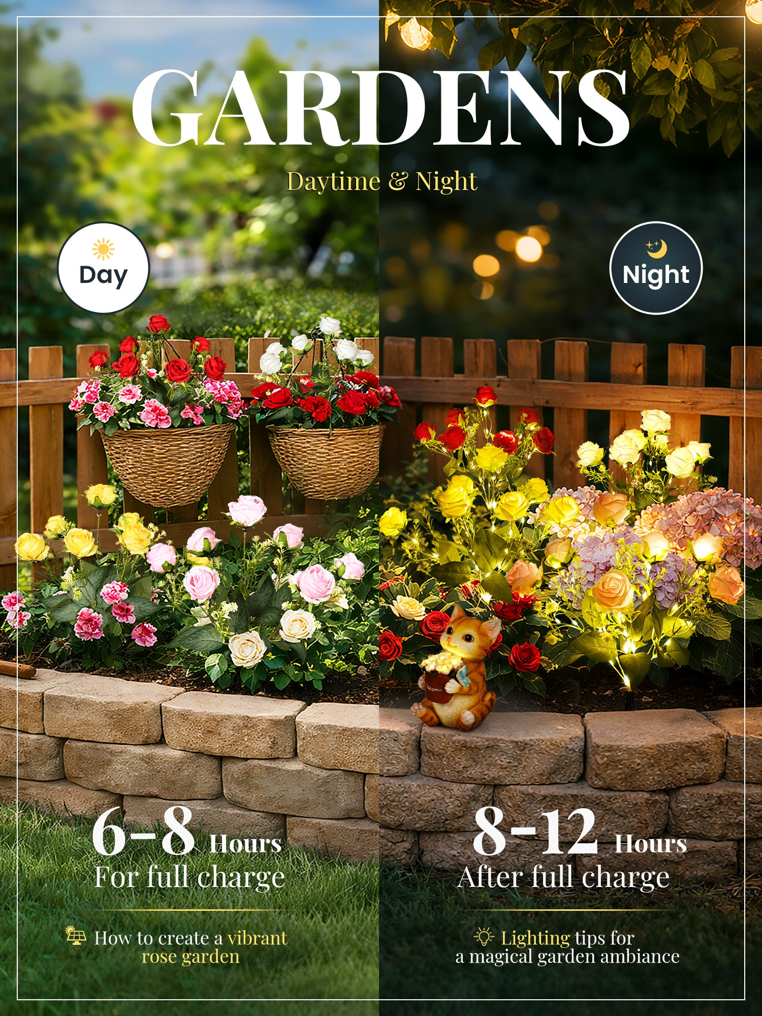 GIGALUMI Artificial Roses Solar Lights (4 Pack)