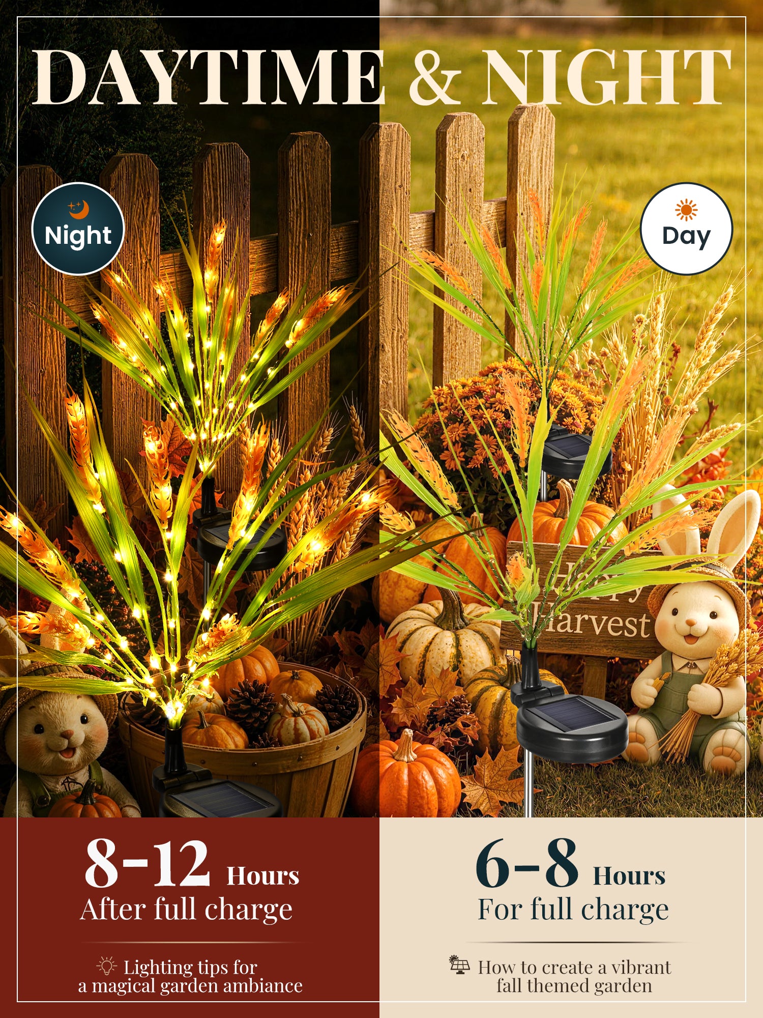 GIGALUMI Solar Wheat Outdoor Fall Decor, 2 Modes, Yellow