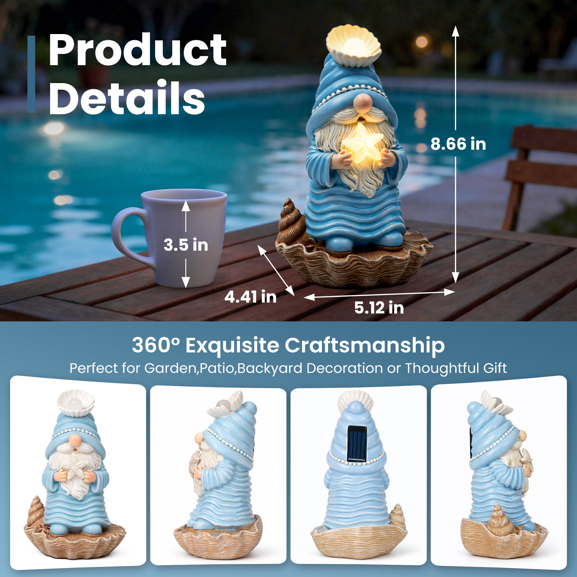 GIGALUMI Garden Gnomes, Solar Statue Outdoor Decor, Gnome Gifts Decoration with Lights for Patio