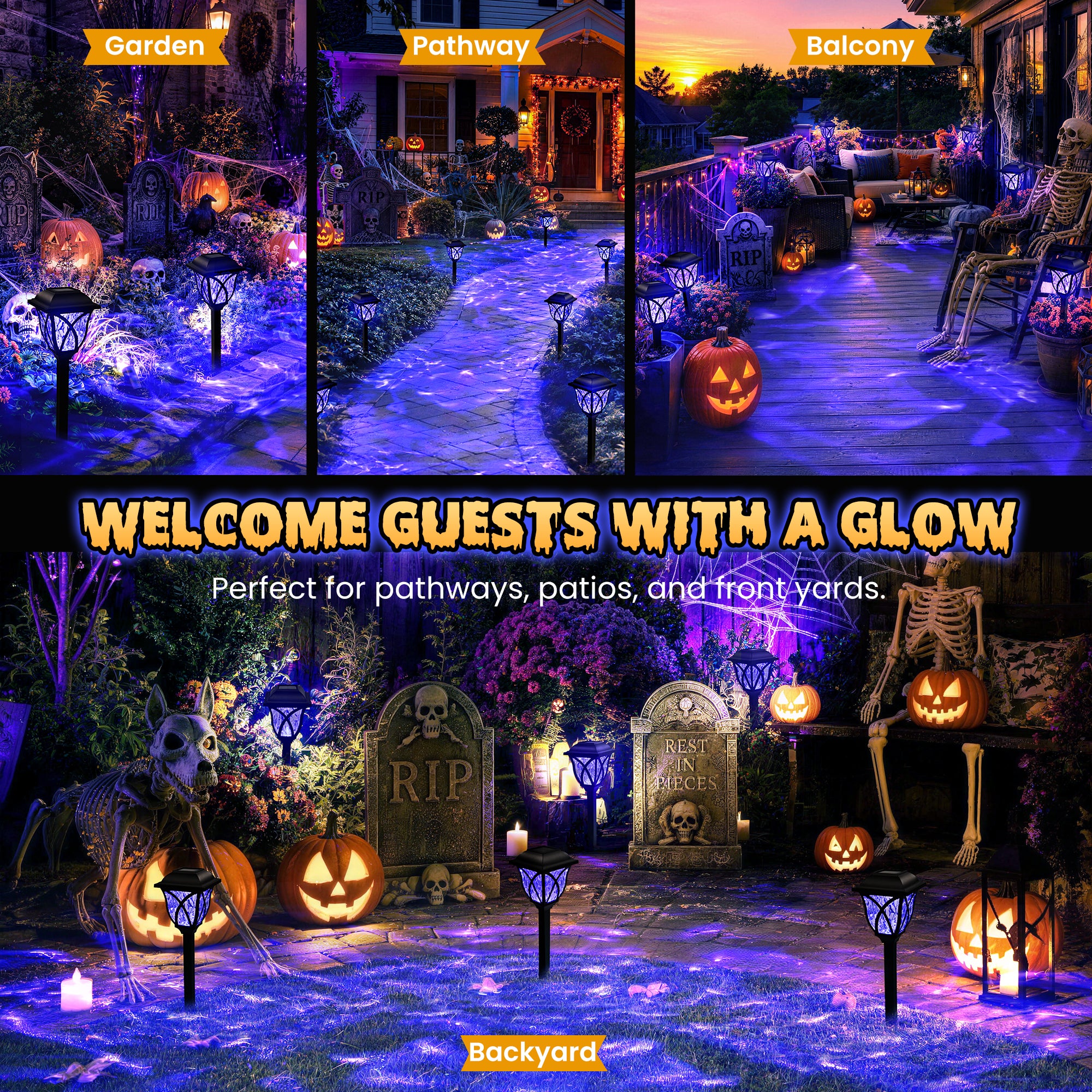 GIGALUMI Solar Halloween Lights Outdoor Decor, Solar Pathway Lights 6 Pack