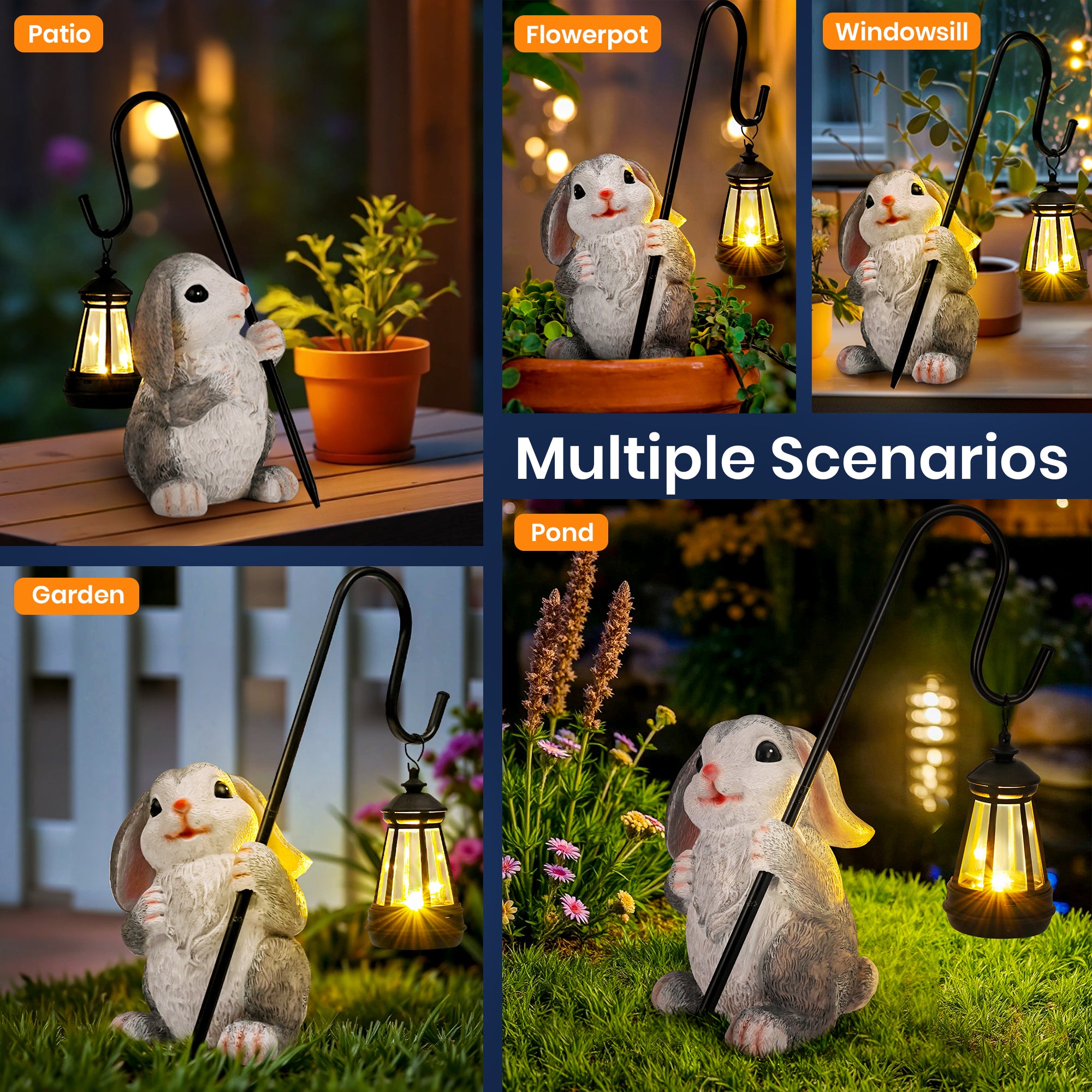 GIGALUMI Solar Powered Rabbit Figurine Statue