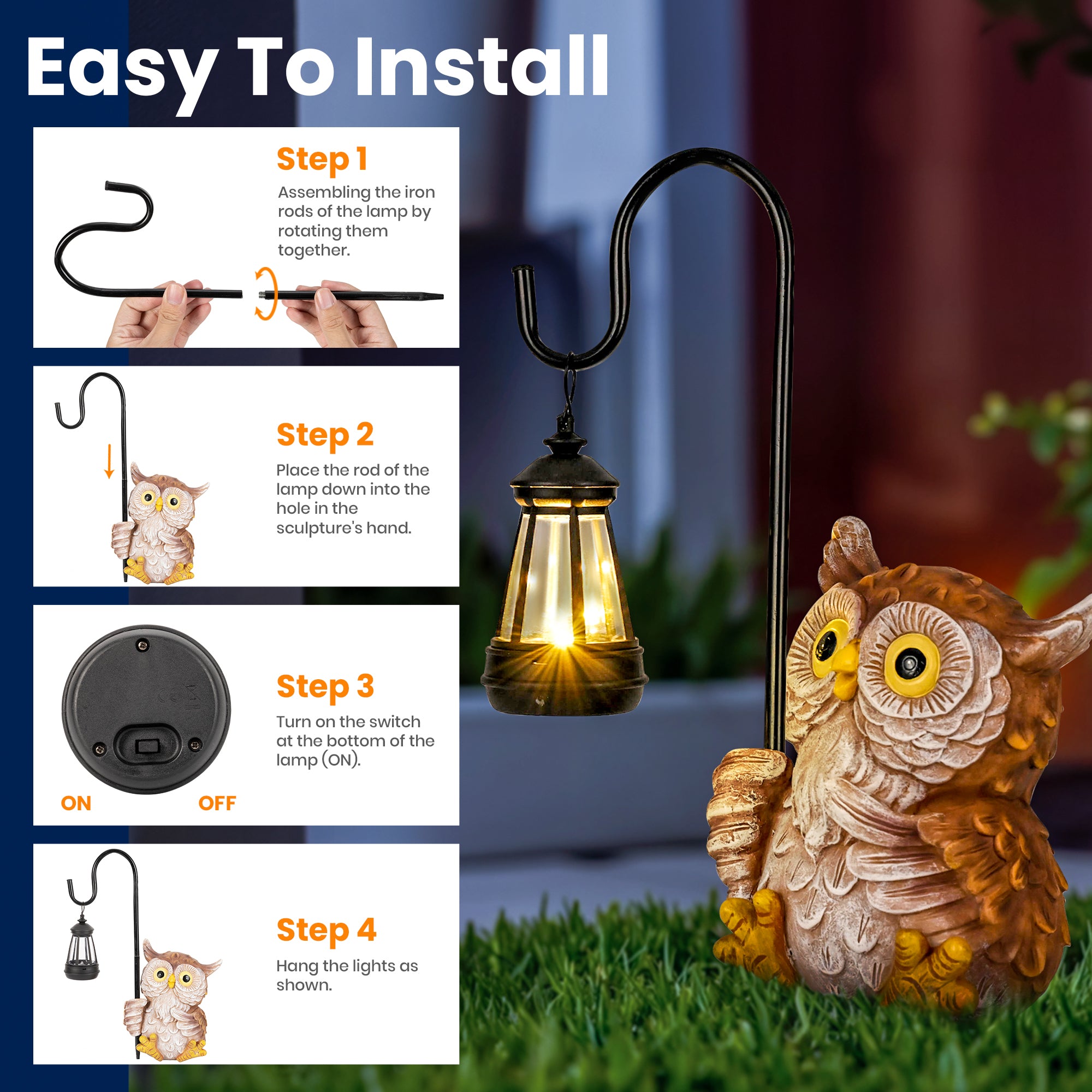 GIGALUMI Solar Powered Owl Figurine Statue