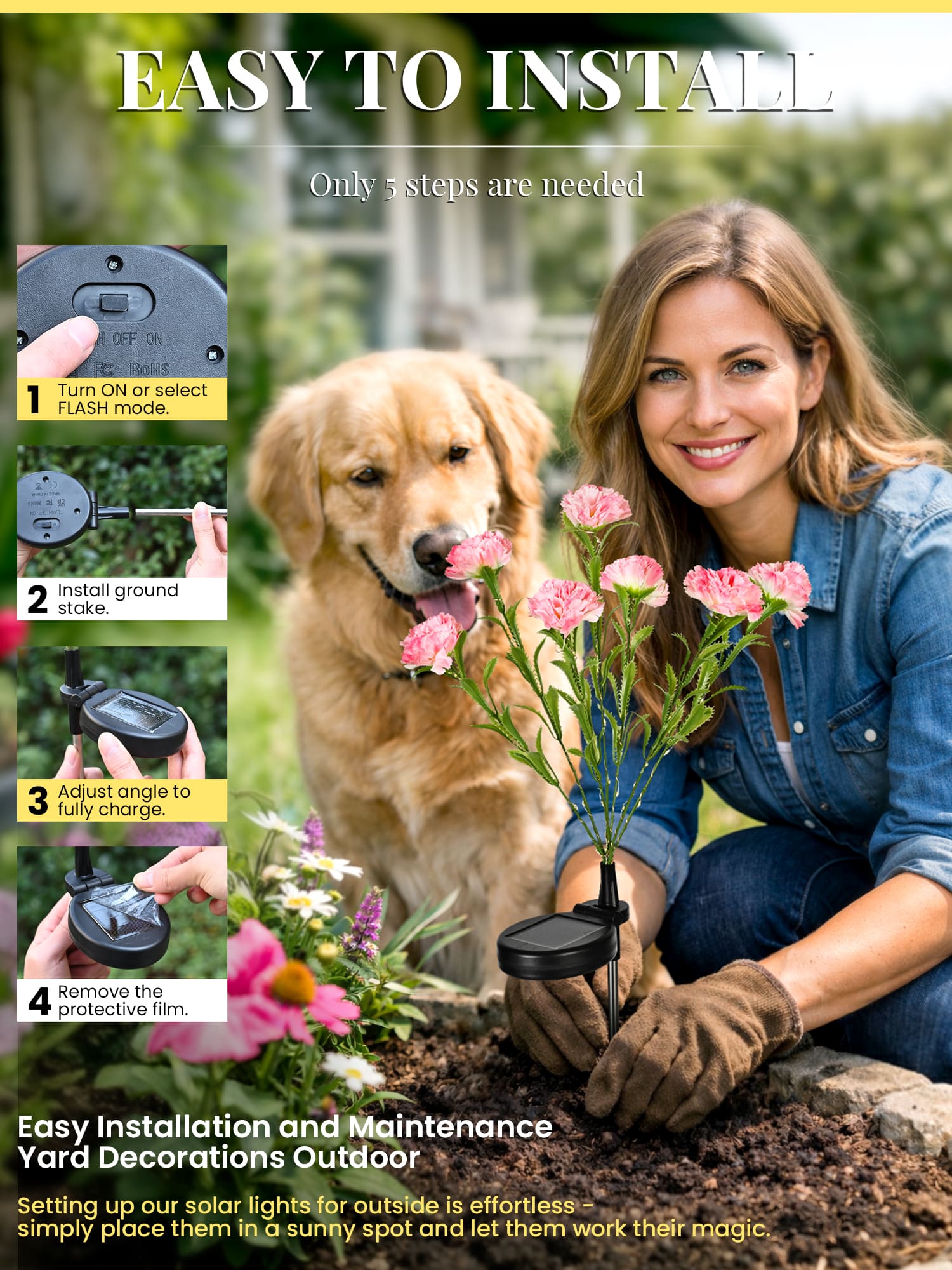 GIGALUMI Artificial Carnations Solar Lights