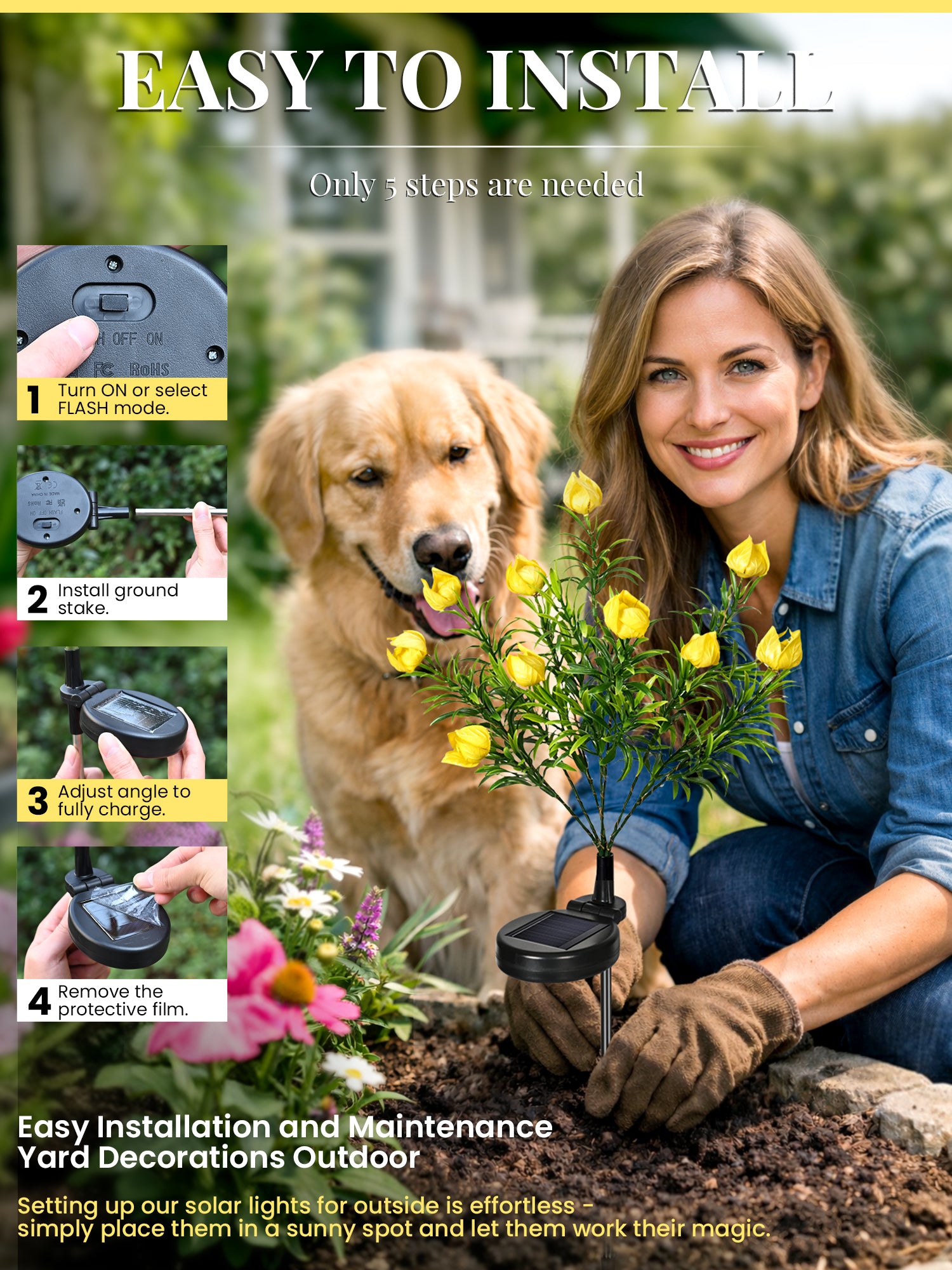 GIGALUMI Solar Garden Lights with Gardenias