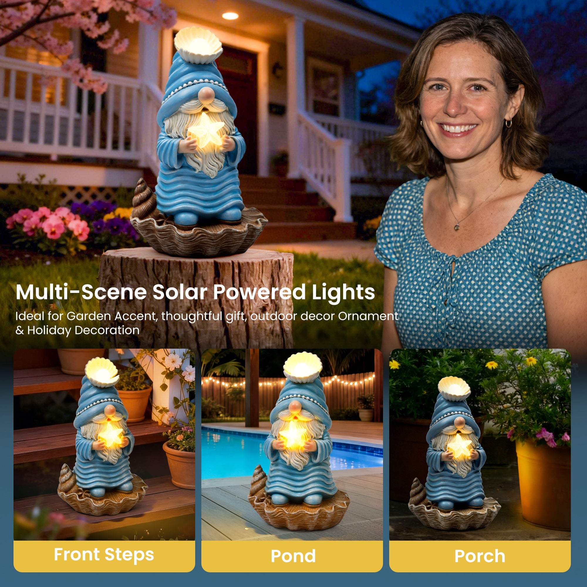 GIGALUMI Garden Gnomes, Solar Statue Outdoor Decor, Gnome Gifts Decoration with Lights for Patio