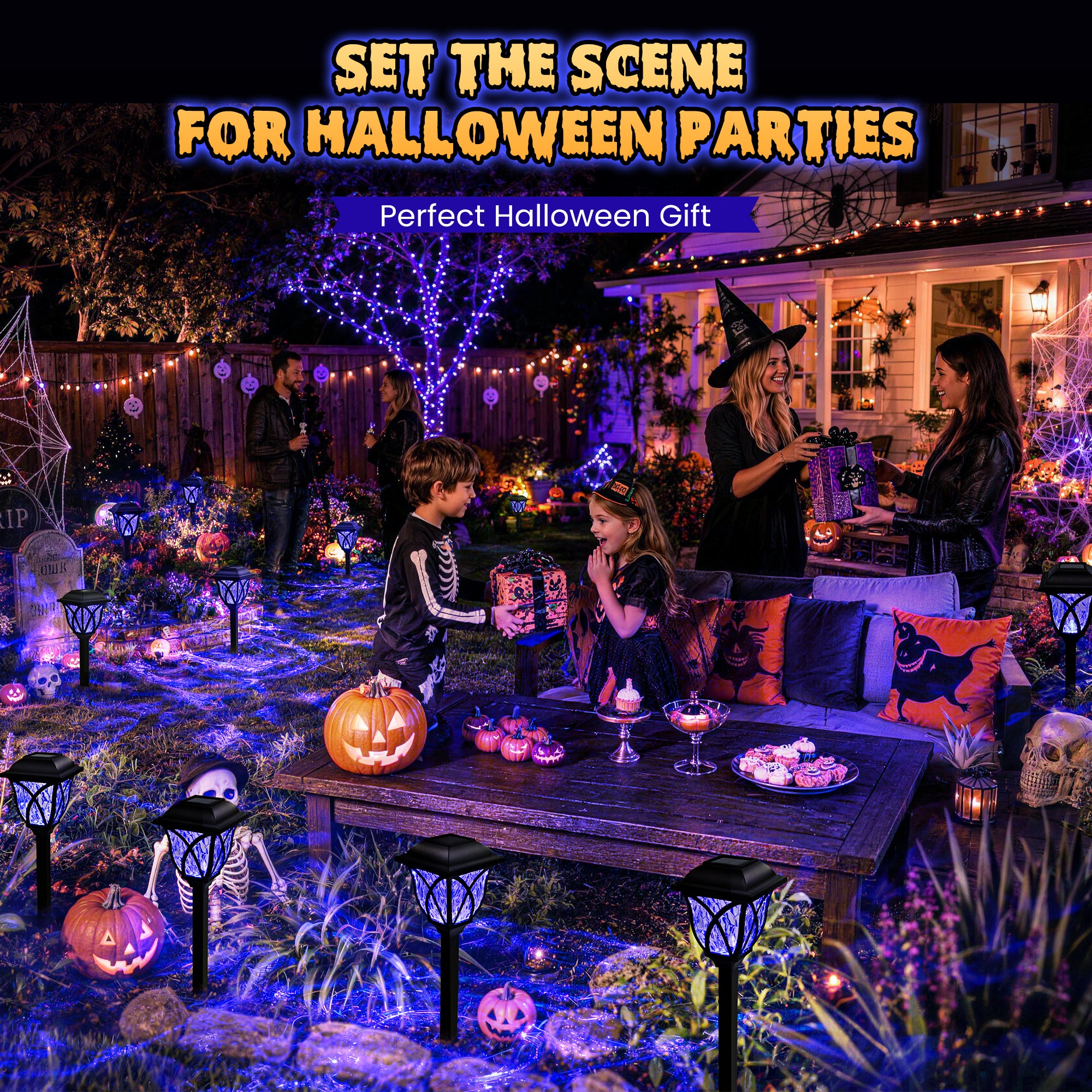 GIGALUMI Solar Halloween Lights Outdoor Decor, Solar Pathway Lights 6 Pack