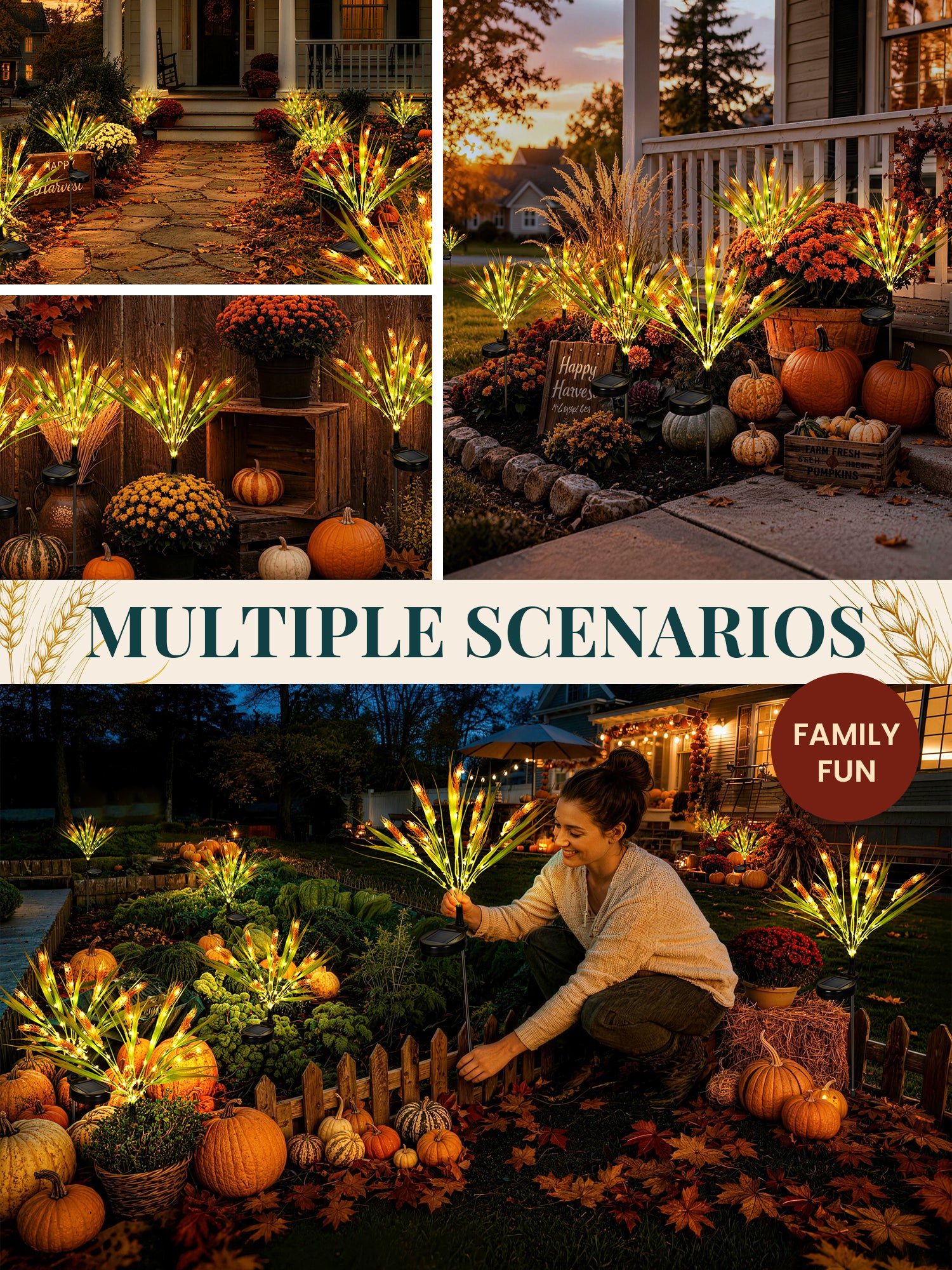 GIGALUMI Solar Wheat Outdoor Fall Decor, 2 Modes, Yellow