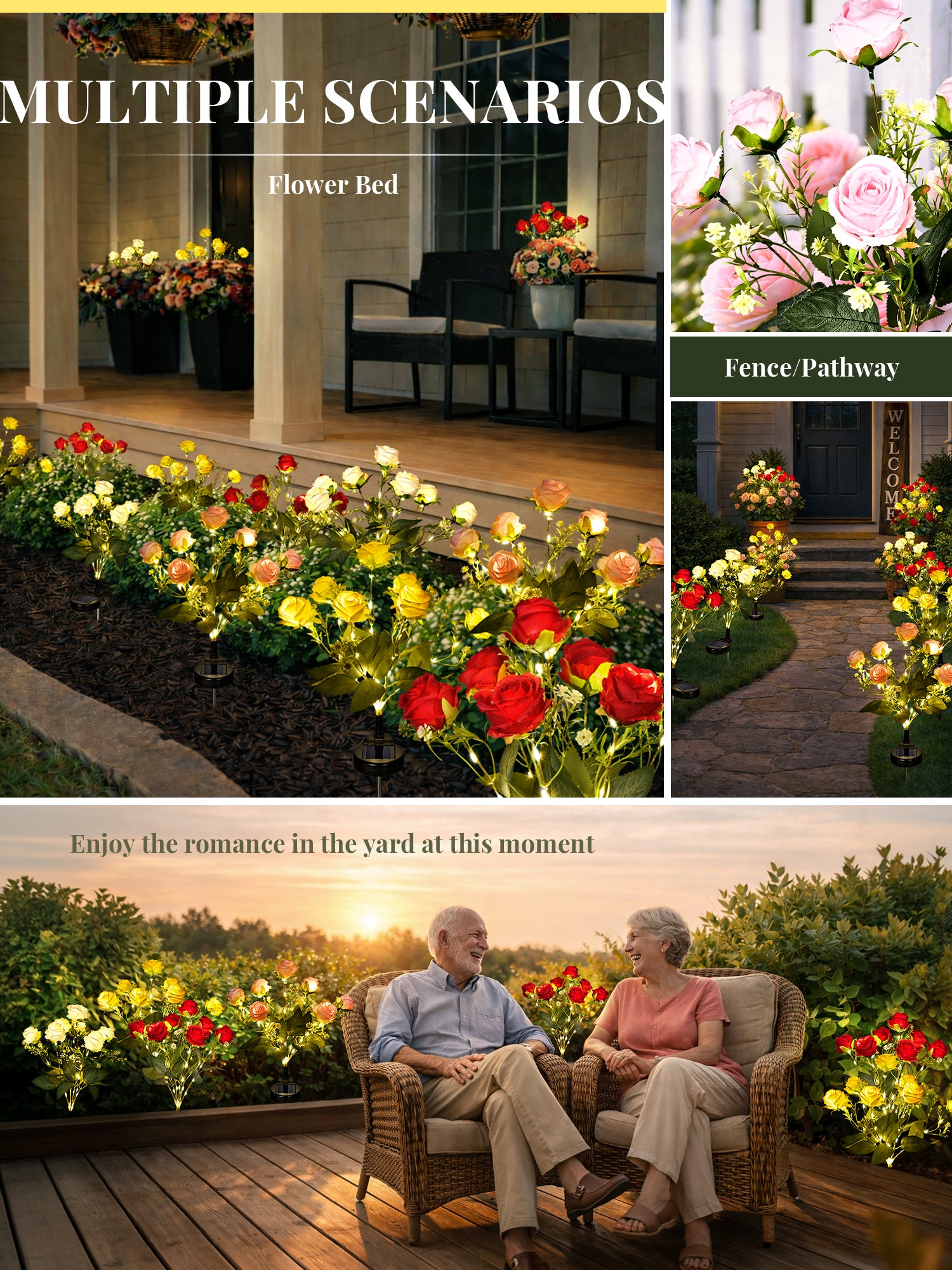 GIGALUMI Artificial Roses Solar Lights (4 Pack)