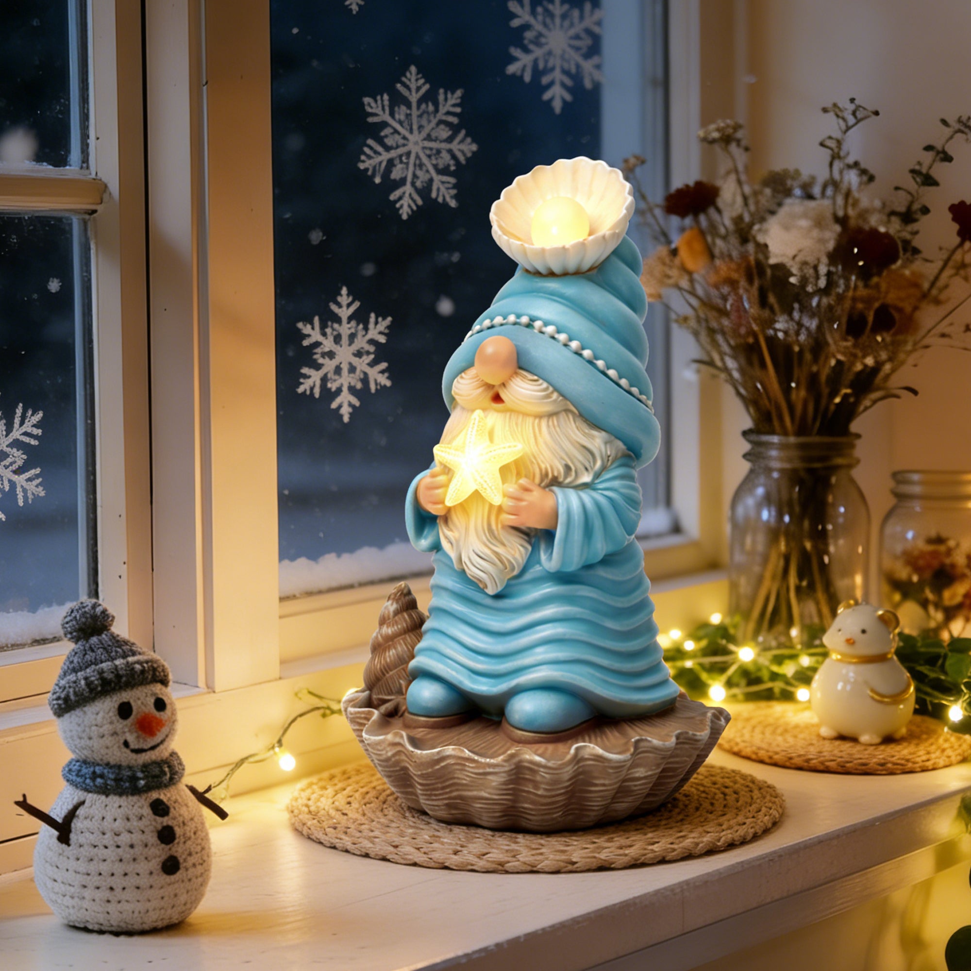 GIGALUMI Garden Gnomes, Solar Statue Outdoor Decor, Gnome Gifts Decoration with Lights for Patio