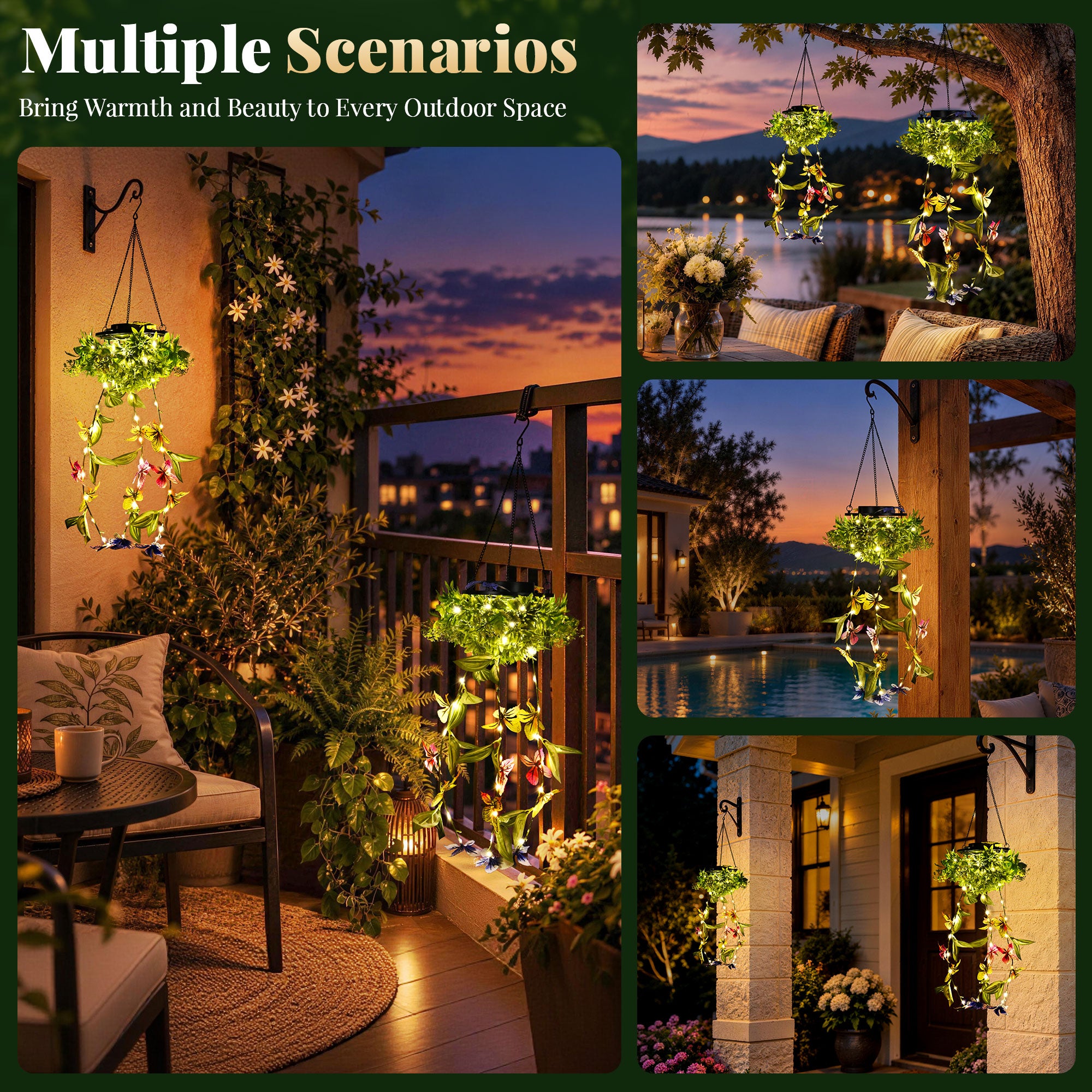 Solar Hanging Butterfly Grass Garden Decor Lanterns, Outdoor Lights 2 Pack