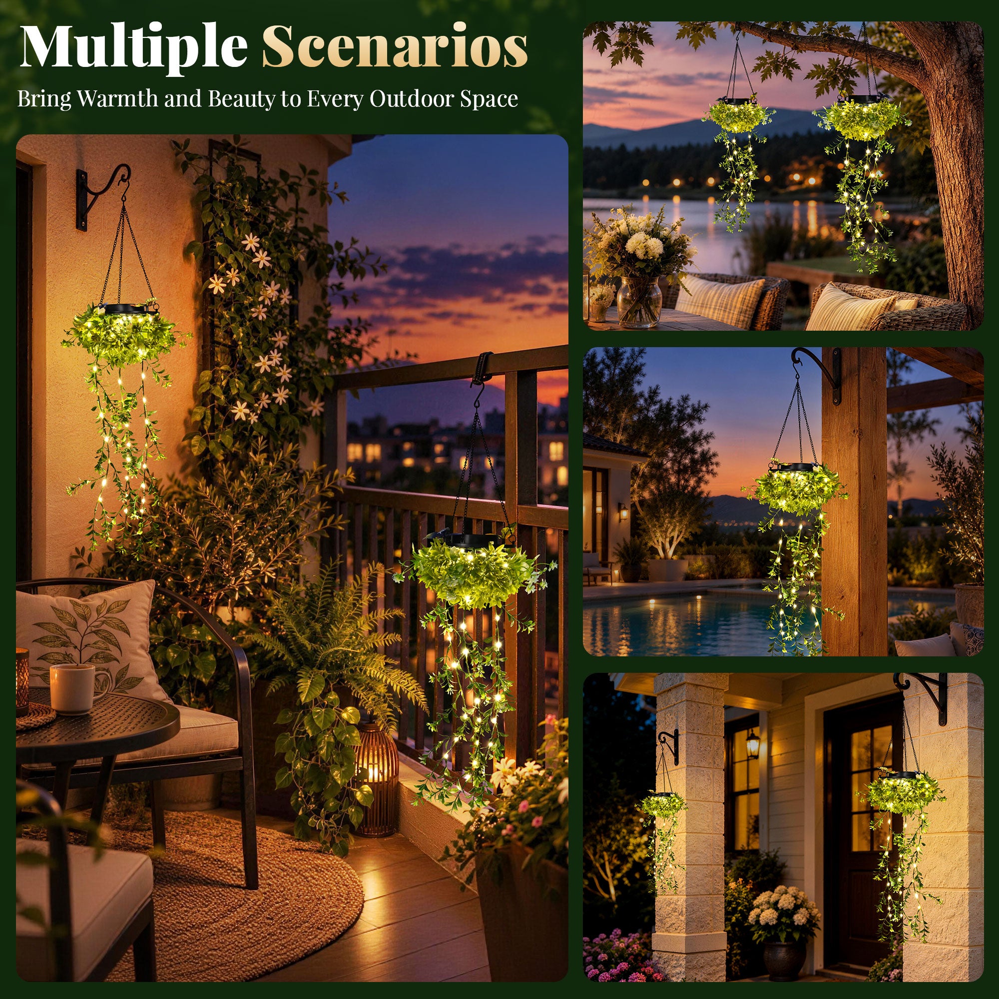 Solar Hanging Milan Grass Garden Decor Lanterns, Outdoor Lights 2 Pack
