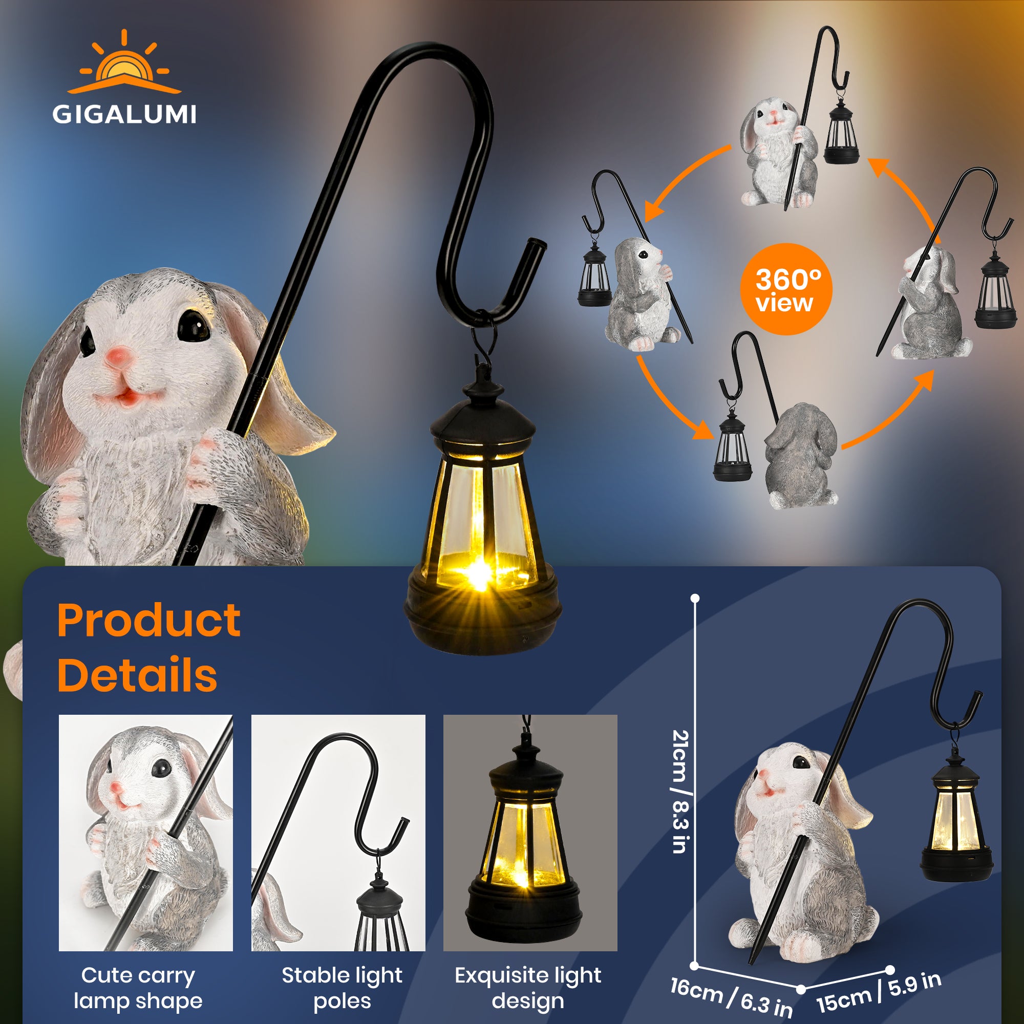 GIGALUMI Solar Powered Rabbit Figurine Statue