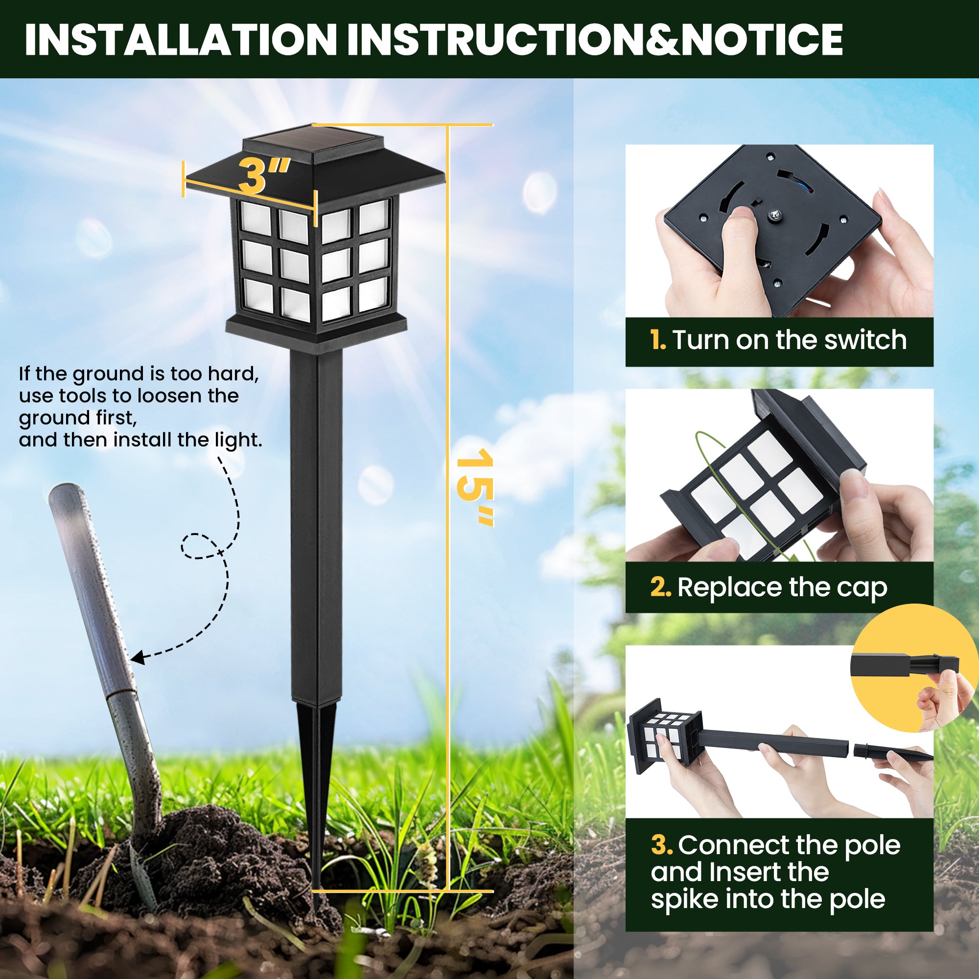 GIGALUMI 10 Pack  LED Solar Pathway Lights