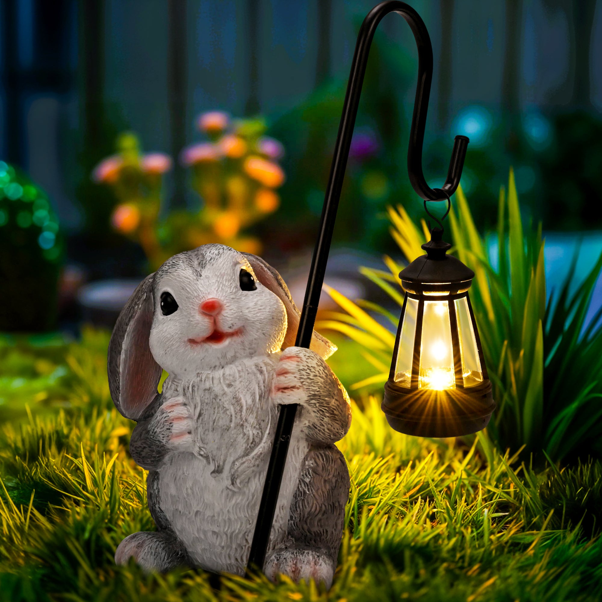 GIGALUMI Solar Powered Rabbit Figurine Statue