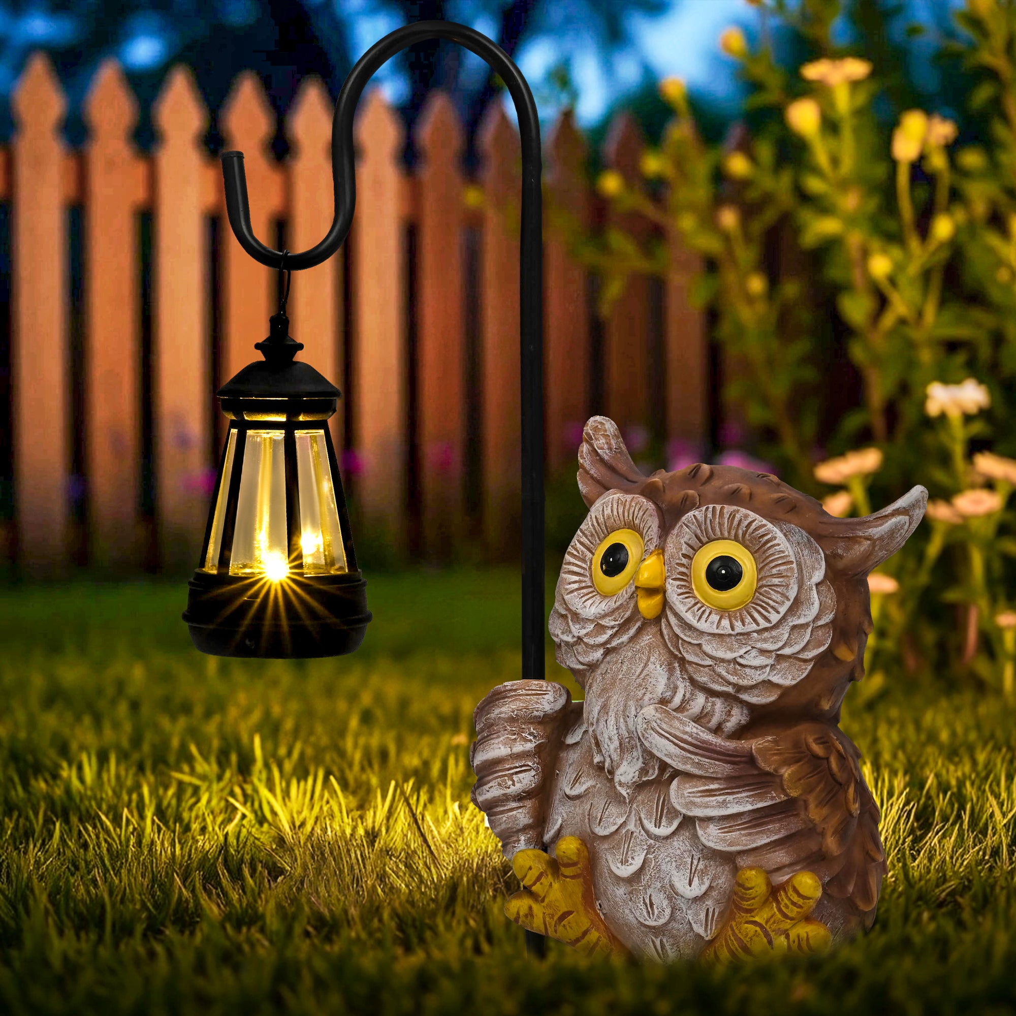 GIGALUMI Solar Powered Owl Figurine Statue