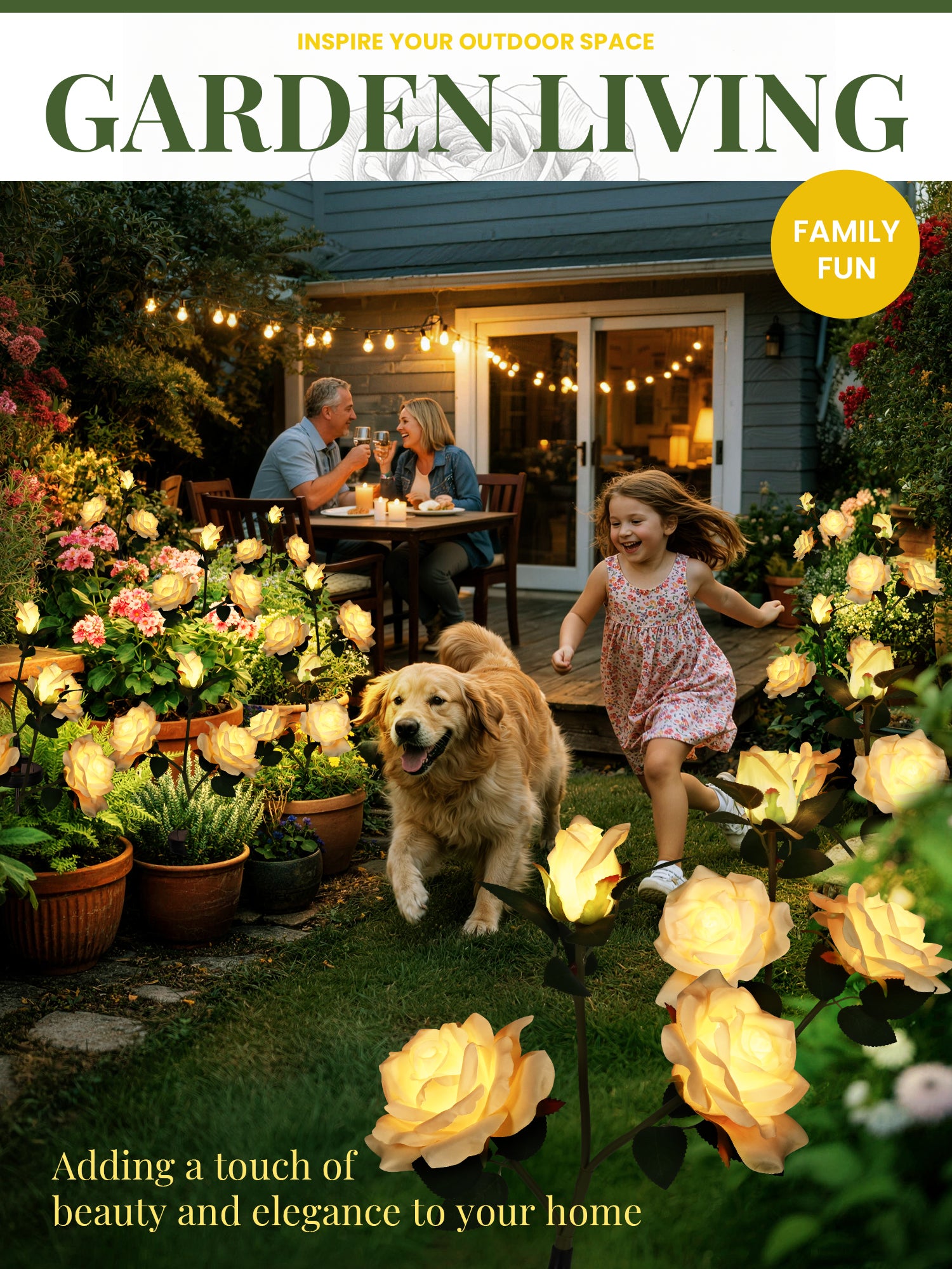 GIGALUMI Solar Outdoor Lights 9 Roses for Garden Decor, 3 Pack Yellow