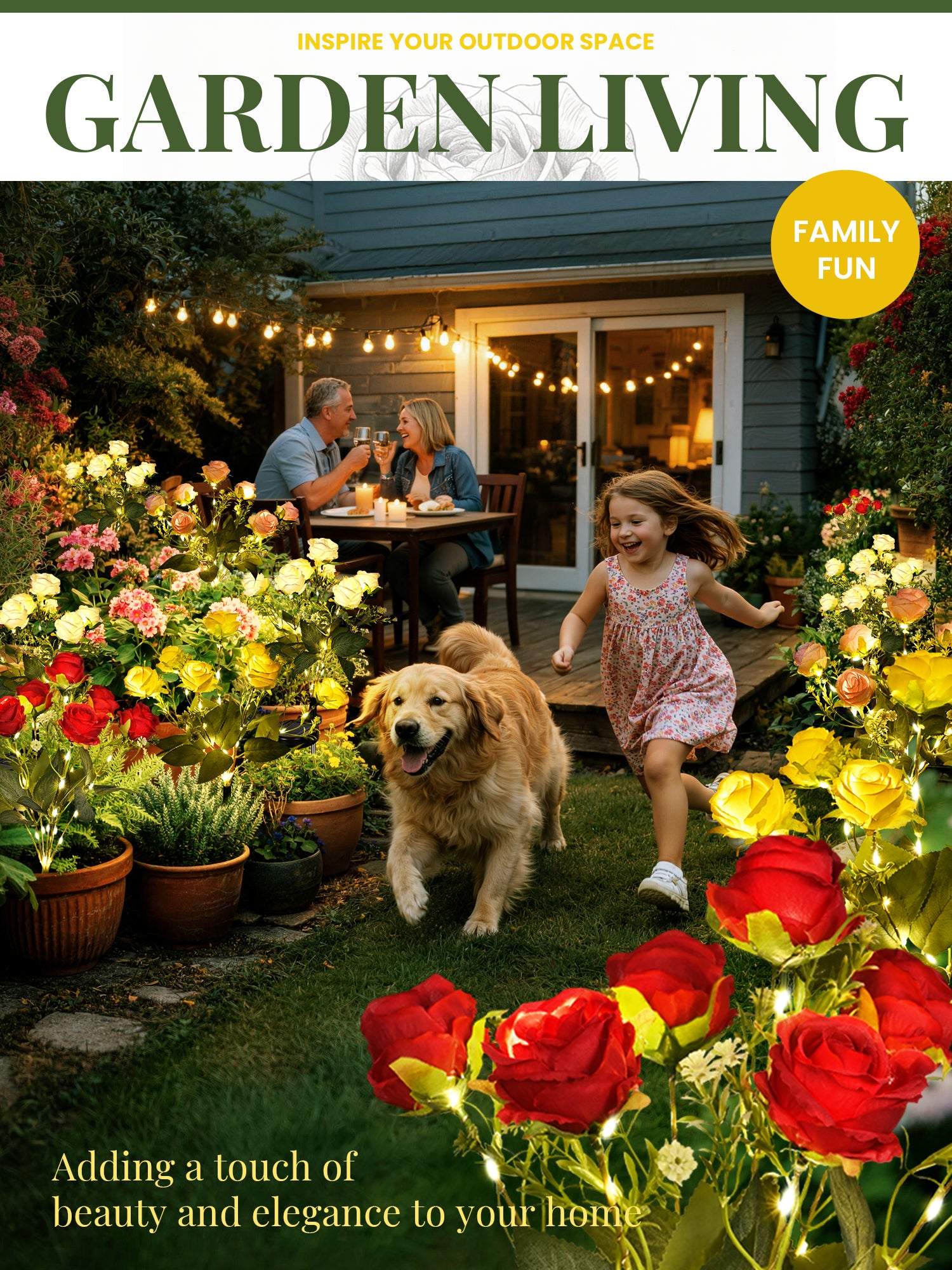 GIGALUMI Artificial Roses Solar Lights (4 Pack)