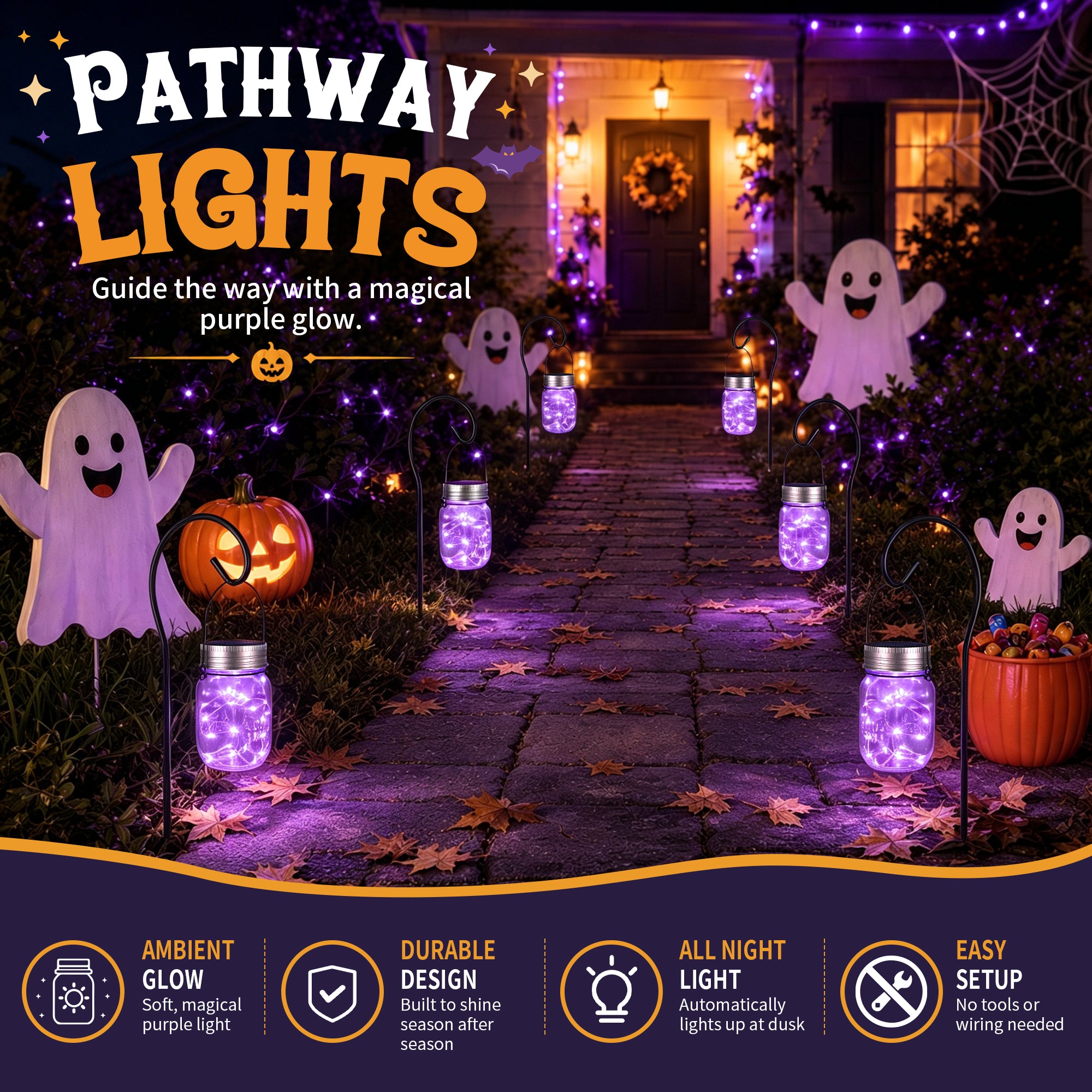 GIGALUMI Hanging Mason Jar Solar Lights 6 Pack for Halloween Decorations