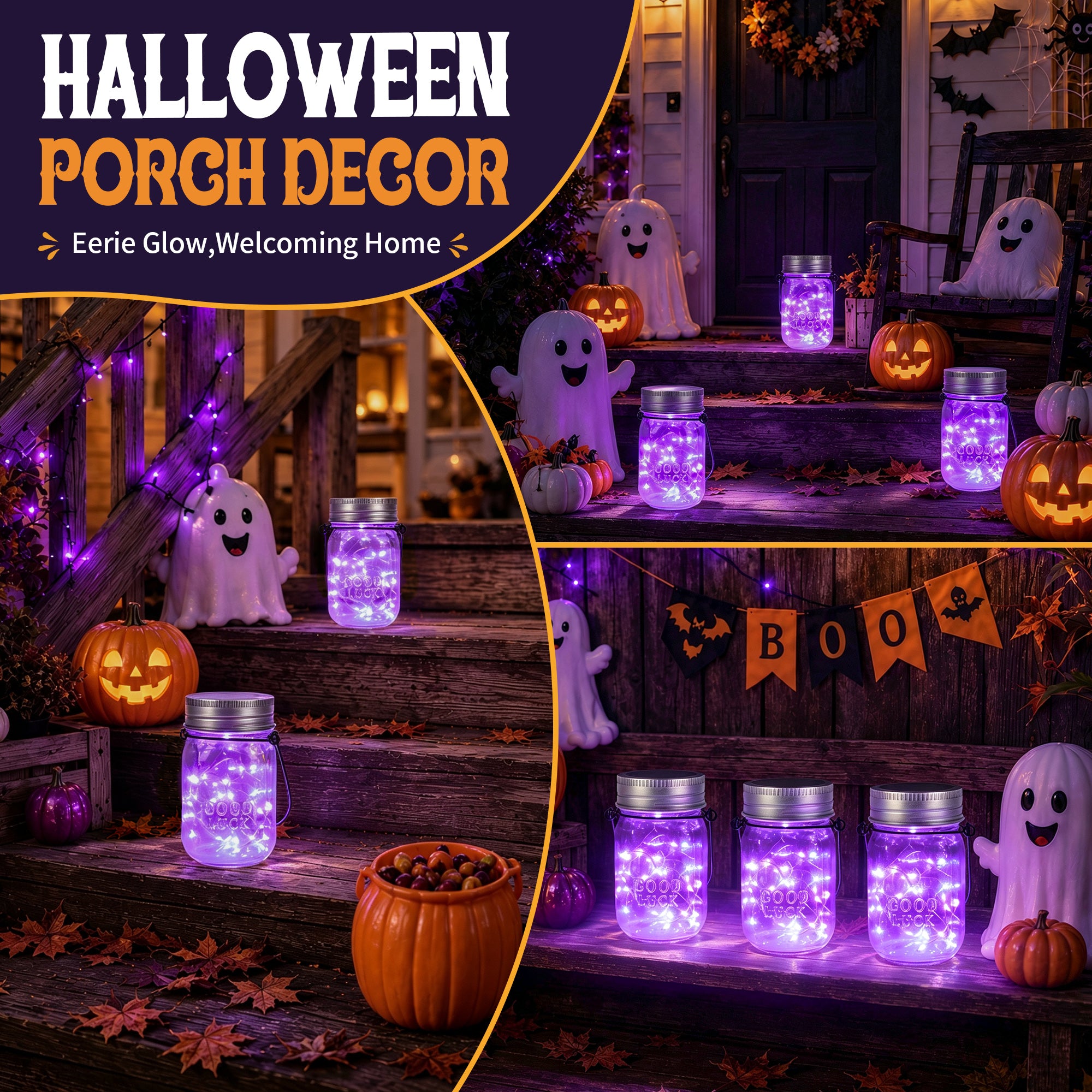 GIGALUMI Hanging Mason Jar Solar Lights 6 Pack for Halloween Decorations