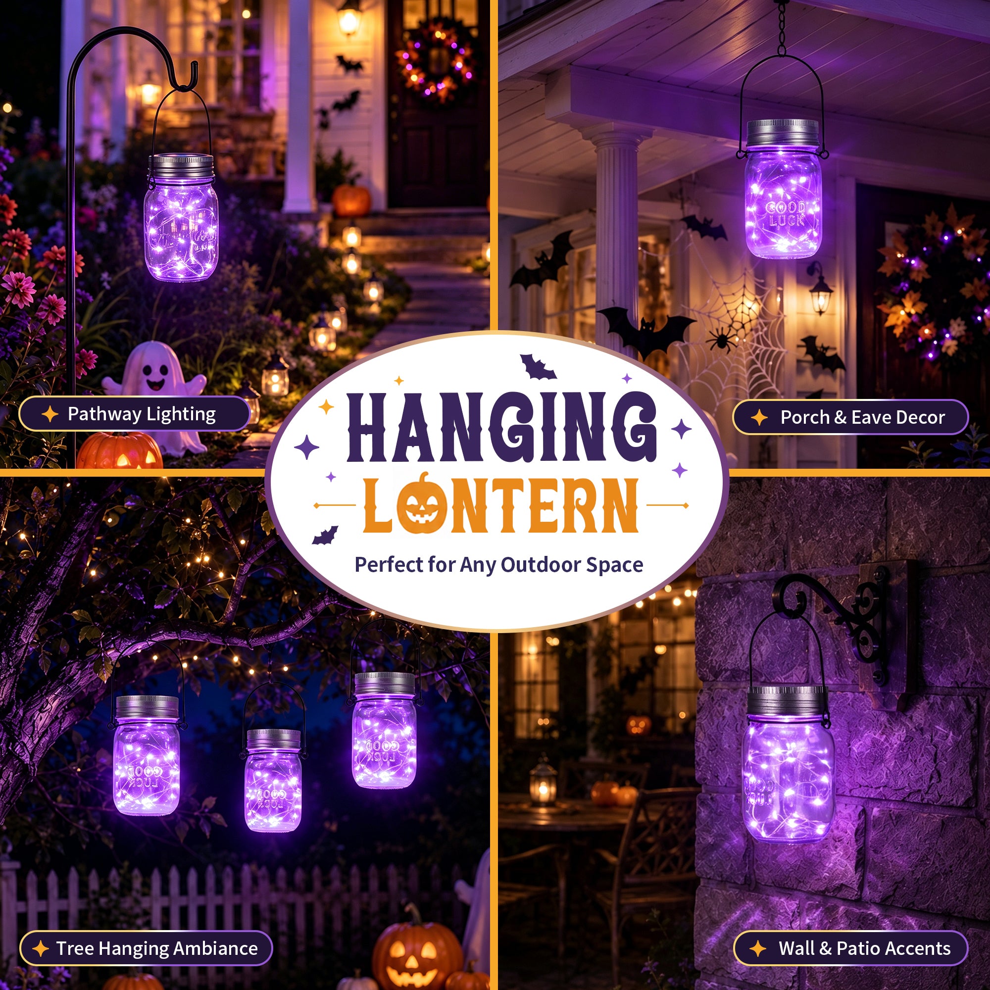 GIGALUMI Hanging Mason Jar Solar Lights 6 Pack for Halloween Decorations