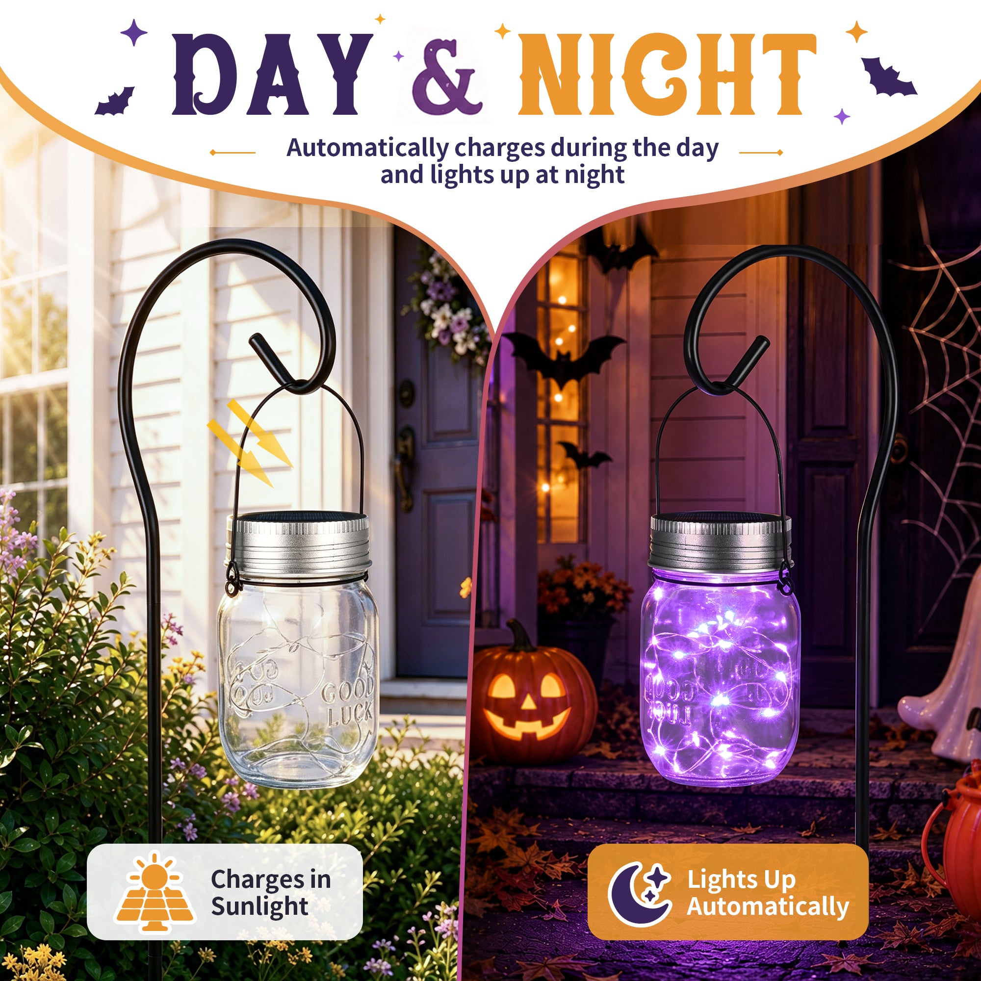 GIGALUMI Hanging Mason Jar Solar Lights 6 Pack for Halloween Decorations