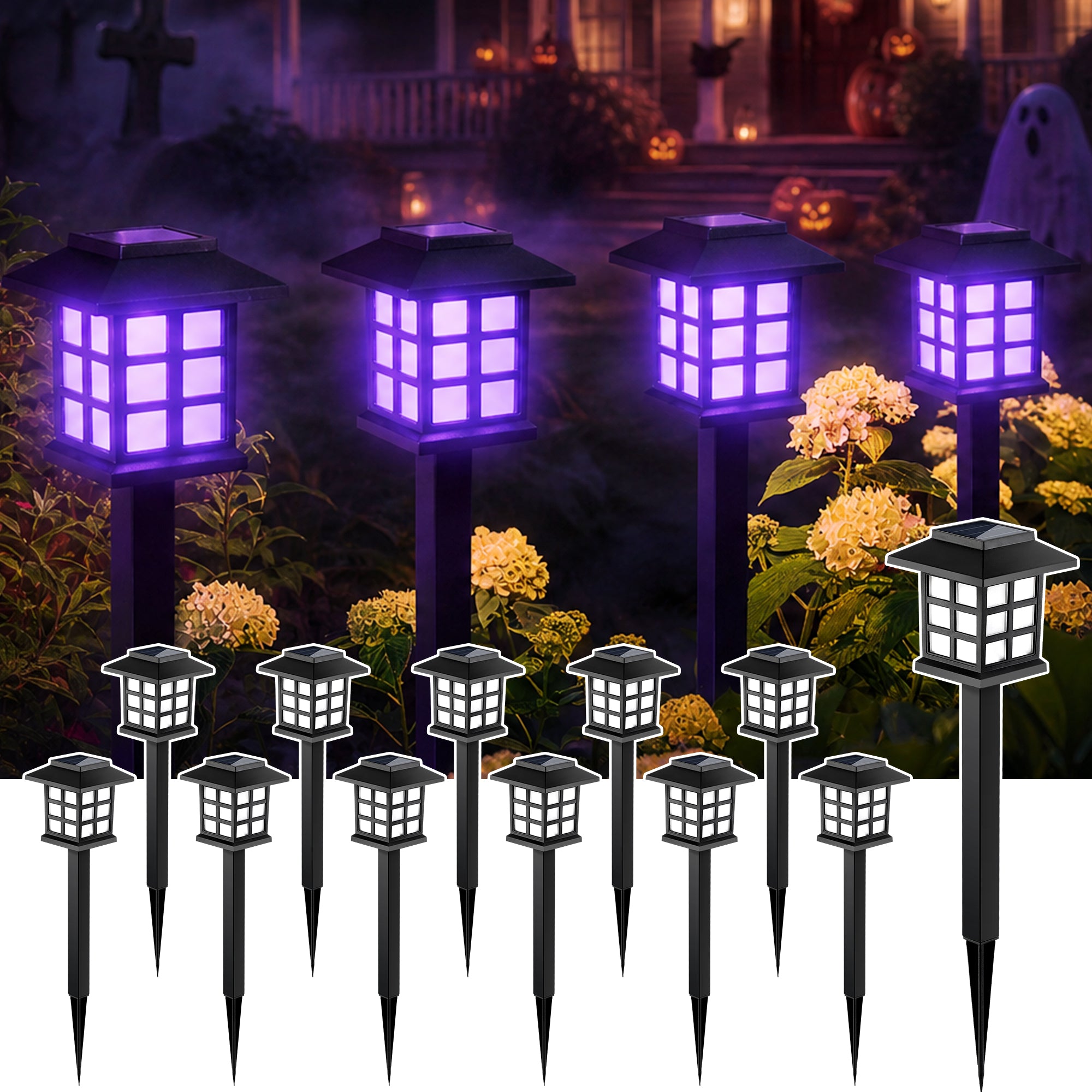 GIGALUMI Halloween Solar Lights Outdoor,12ps Purple Halloween Decorations
