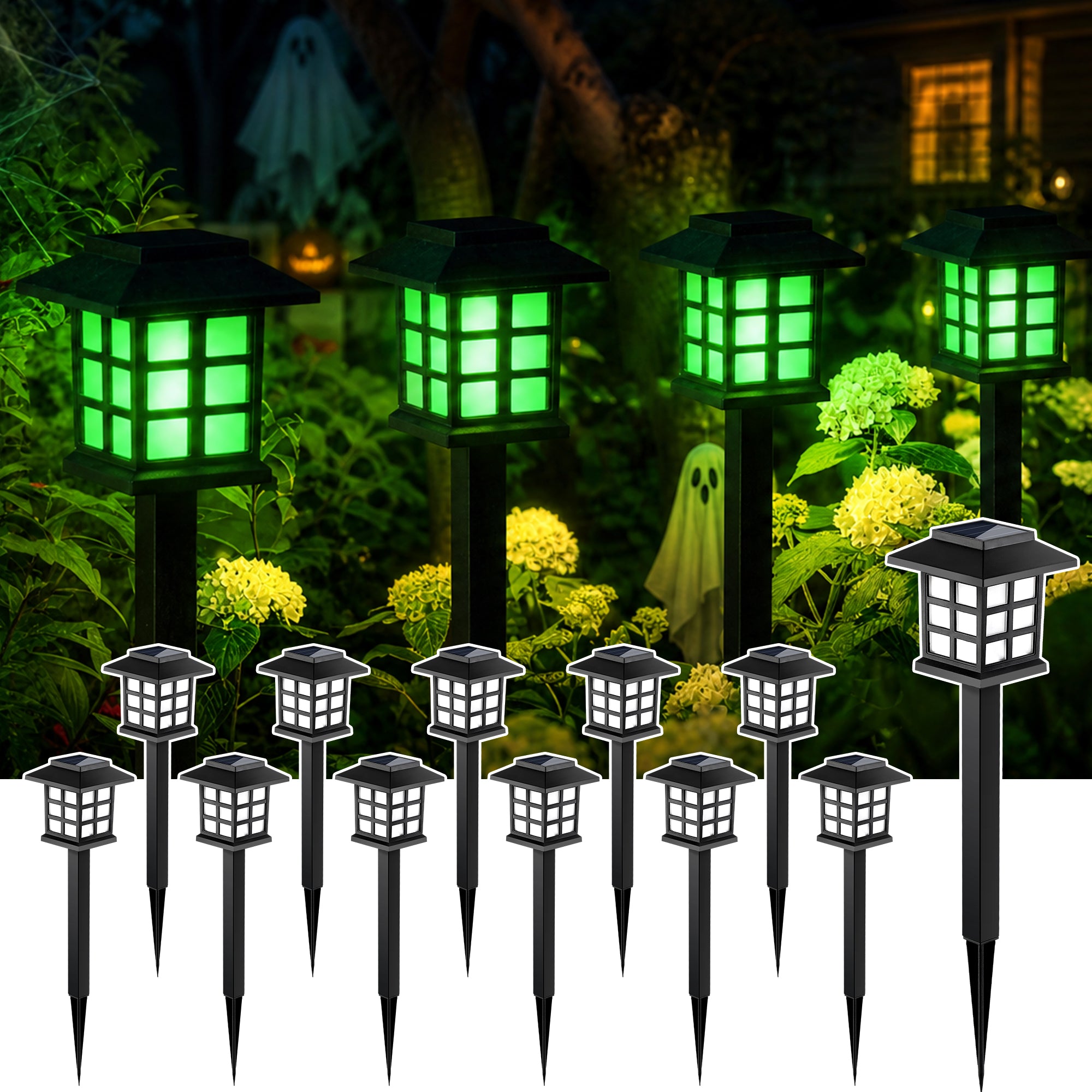 GIGALUMI Halloween Solar Lights Outdoor,12ps Green Halloween Decorations
