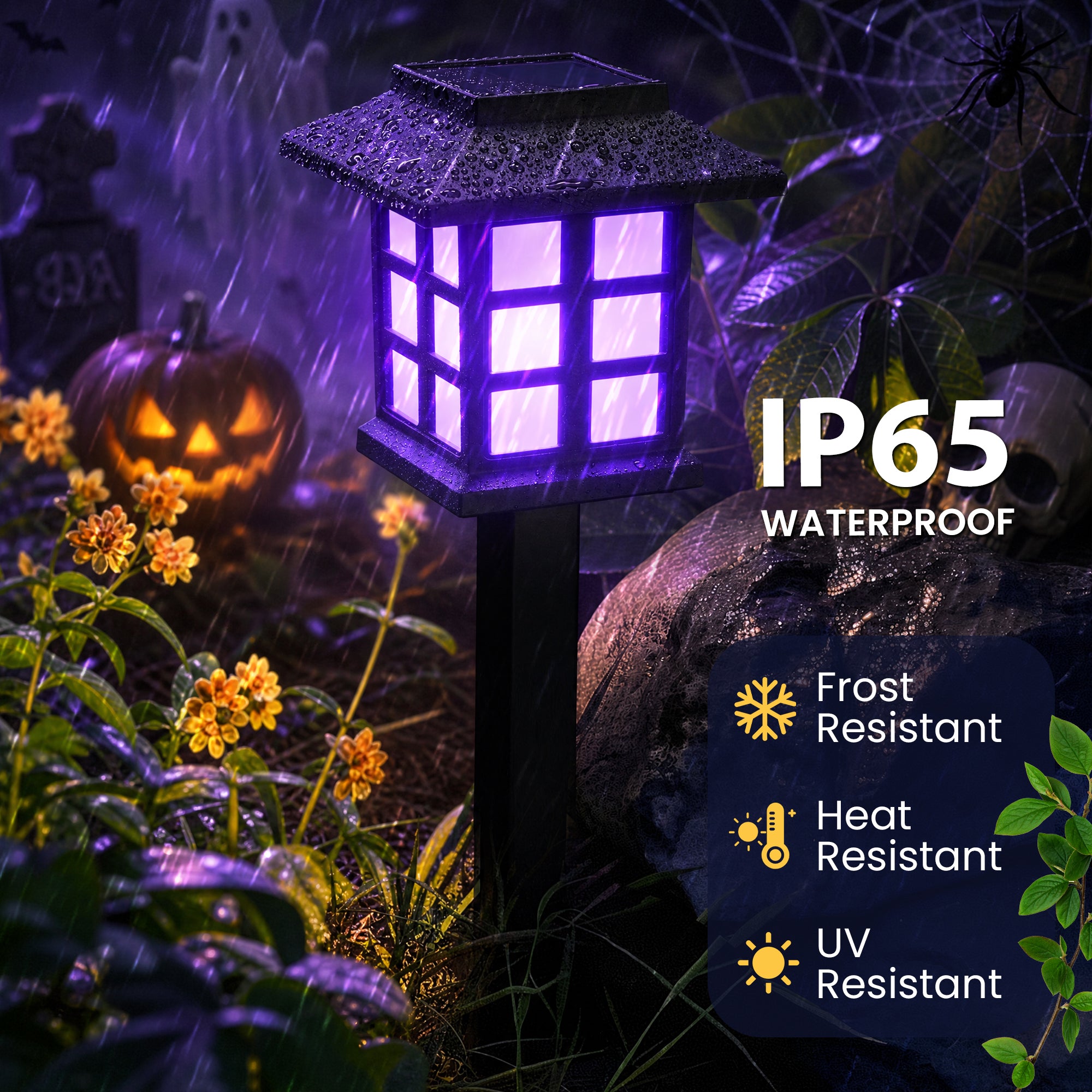 GIGALUMI Halloween Solar Lights Outdoor,12ps Purple Halloween Decorations