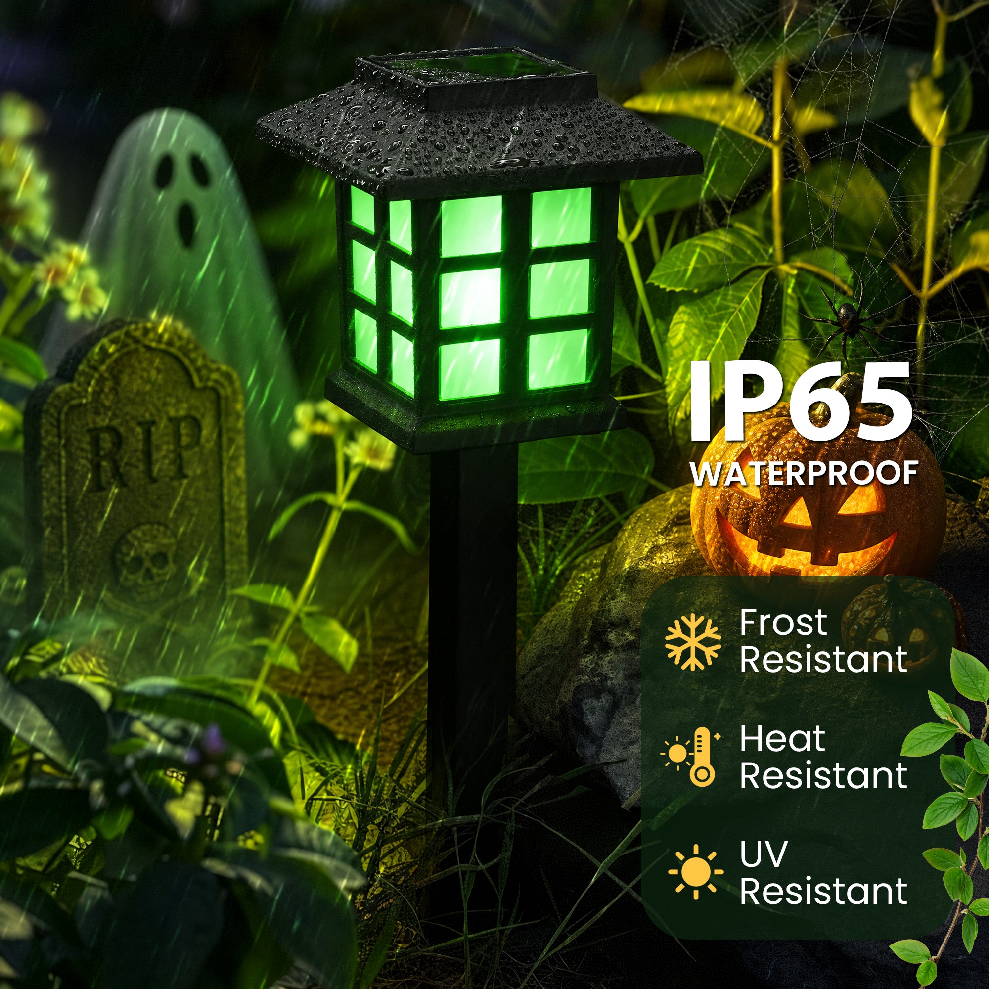 GIGALUMI Halloween Solar Lights Outdoor,12ps Green Halloween Decorations