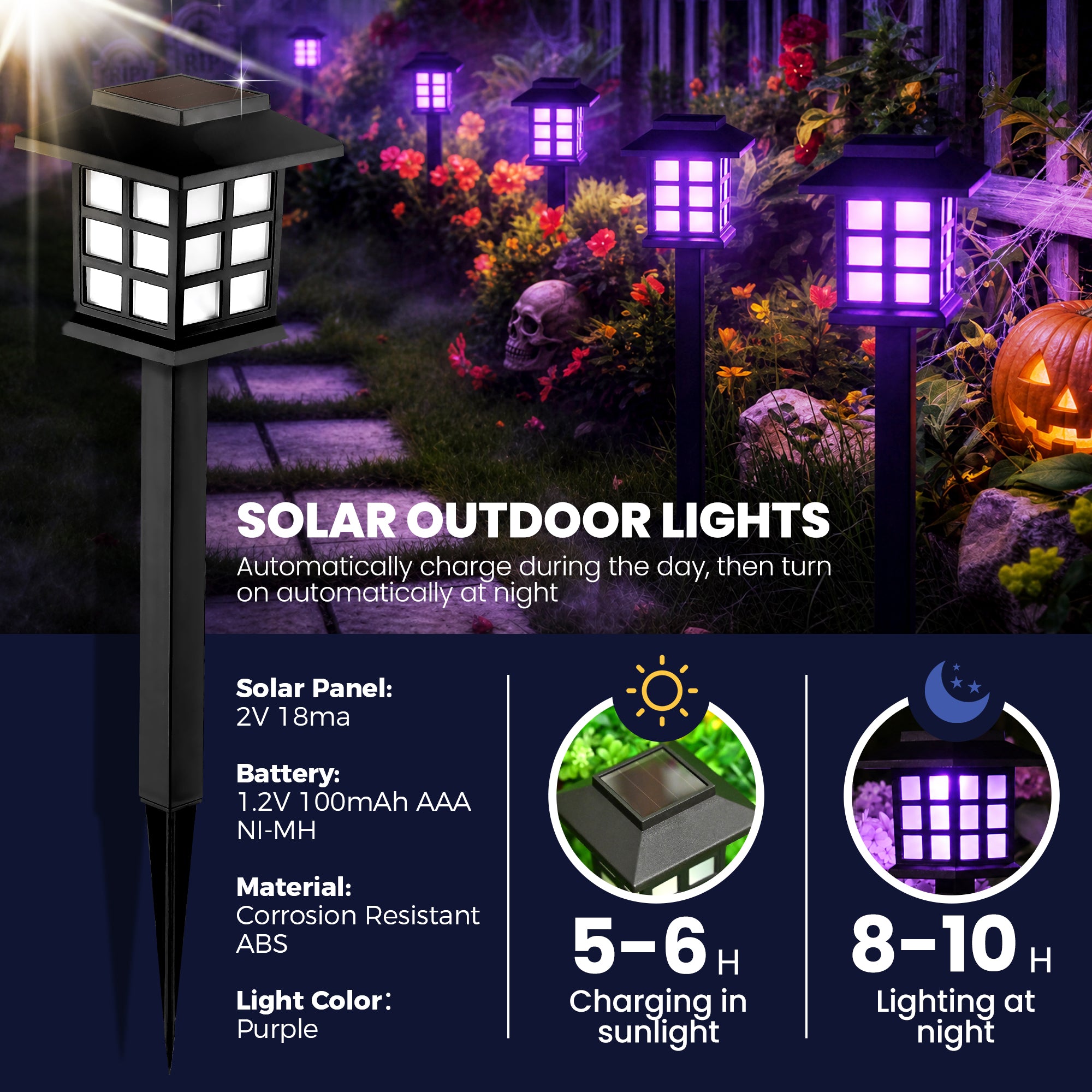 GIGALUMI Halloween Solar Lights Outdoor,12ps Purple Halloween Decorations