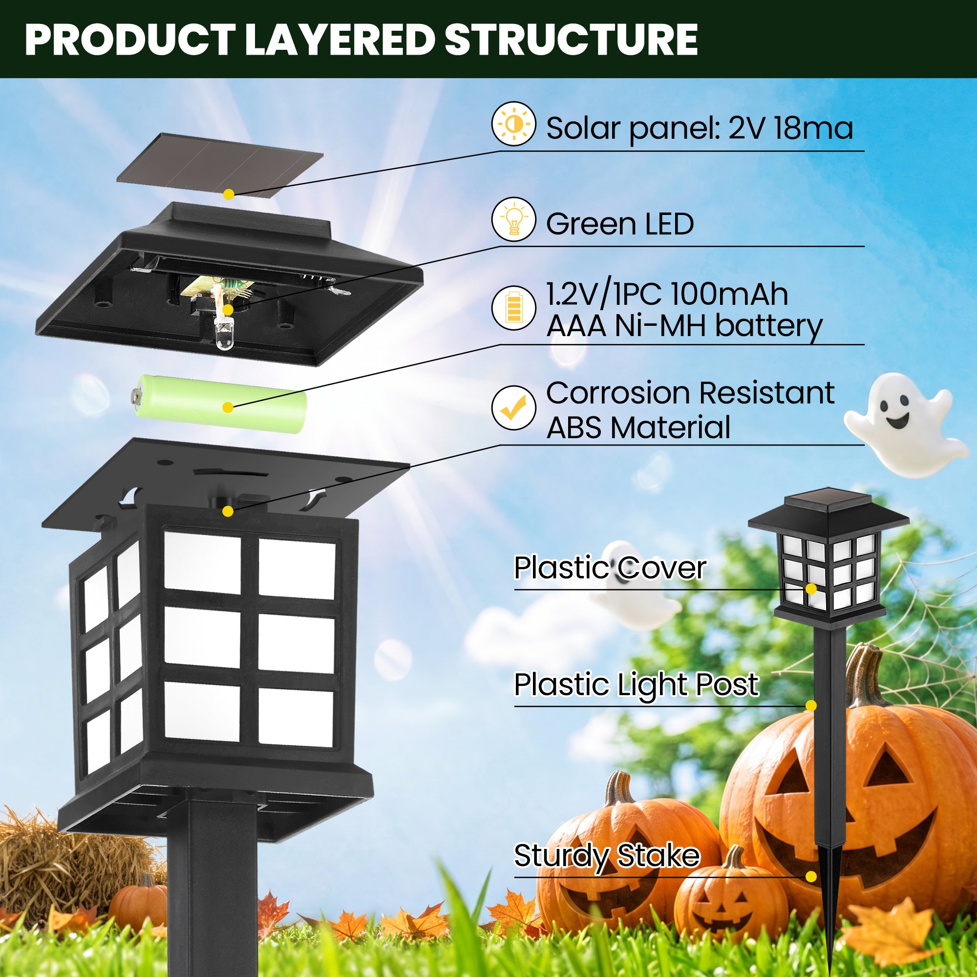 GIGALUMI Halloween Solar Lights Outdoor,12ps Green Halloween Decorations
