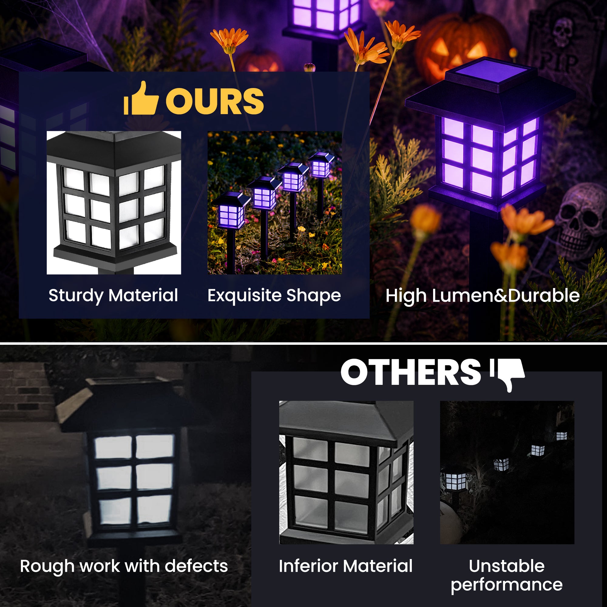 GIGALUMI Halloween Solar Lights Outdoor,12ps Purple Halloween Decorations