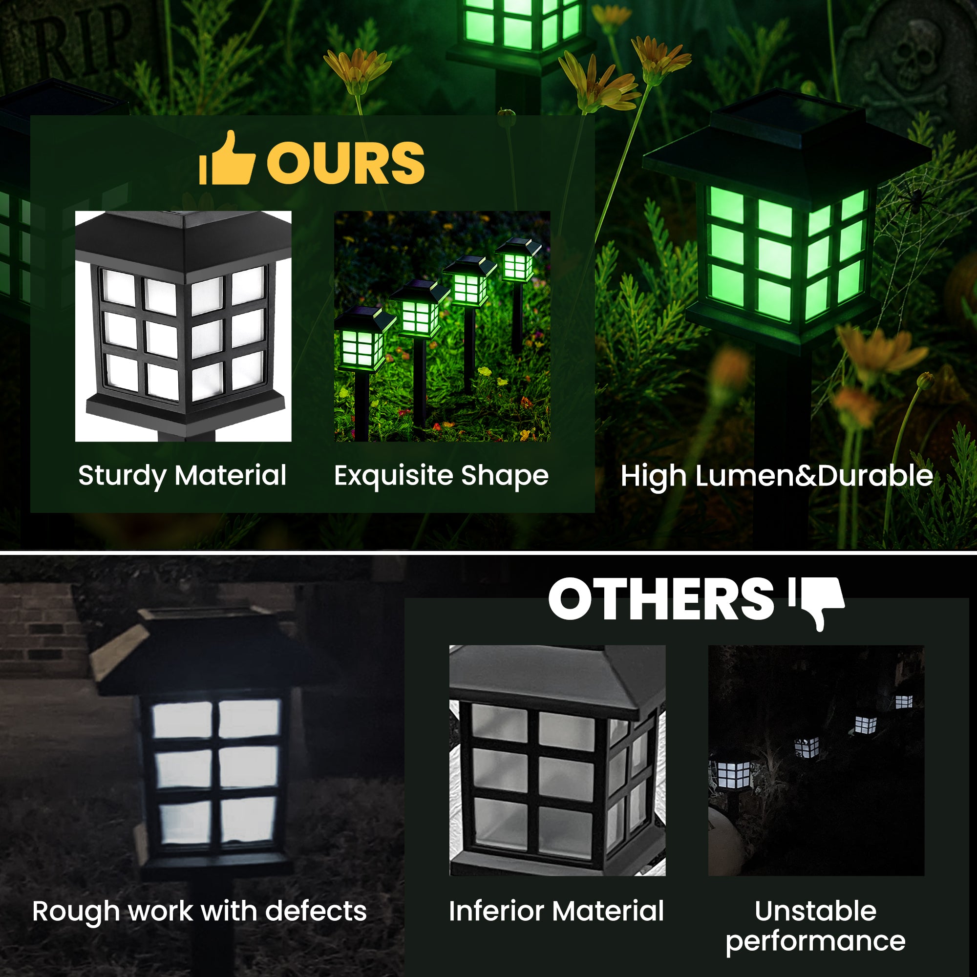 GIGALUMI Halloween Solar Lights Outdoor,12ps Green Halloween Decorations
