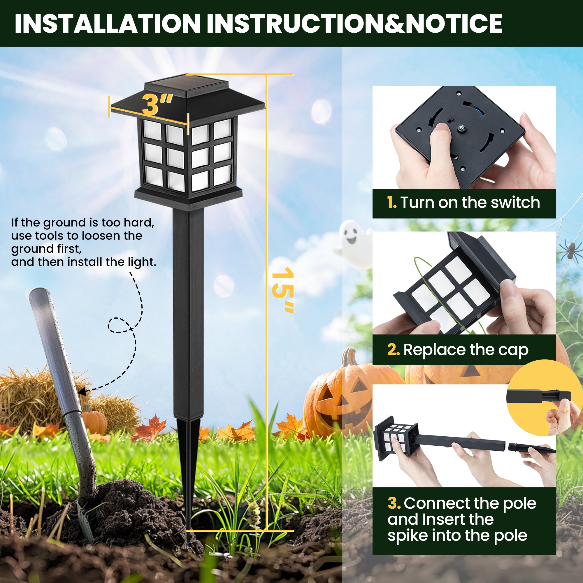 GIGALUMI Halloween Solar Lights Outdoor,12ps Purple Halloween Decorations