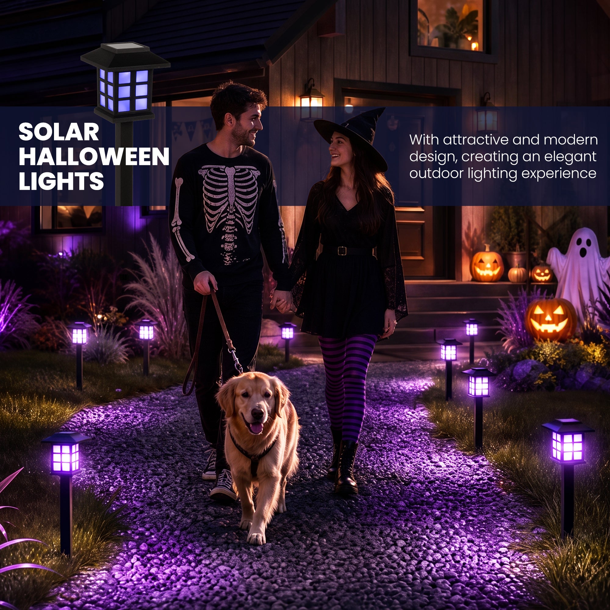 GIGALUMI Halloween Solar Lights Outdoor,12ps Purple Halloween Decorations